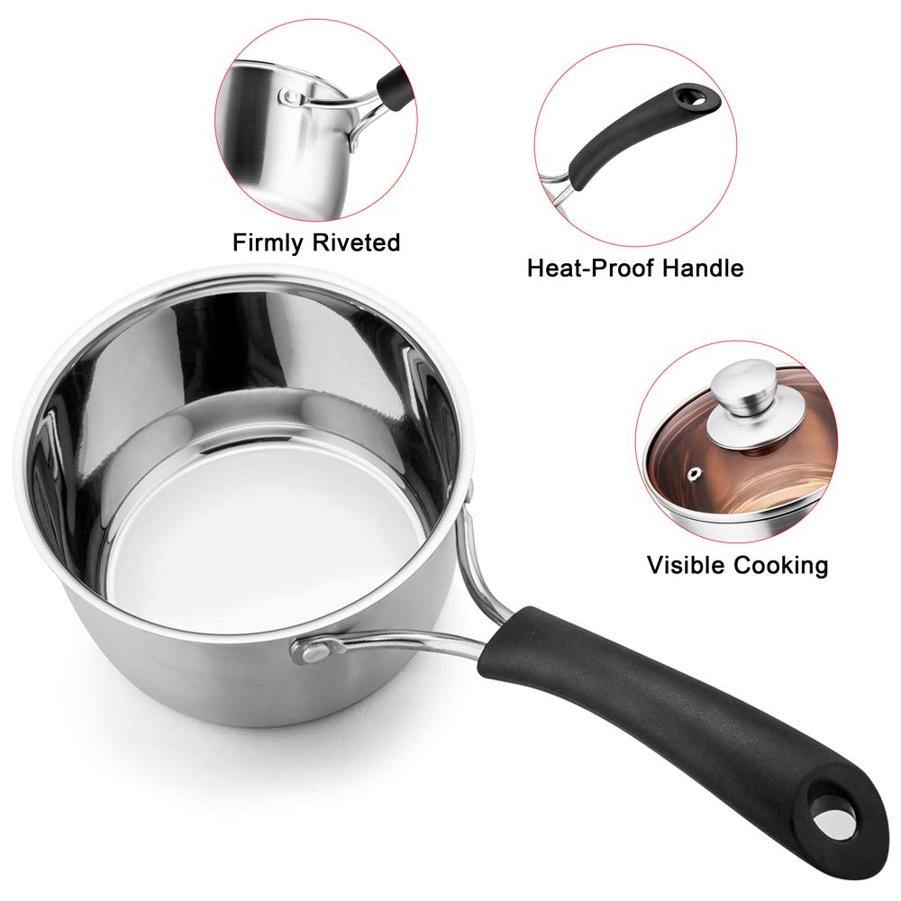 Teamfar Saucepan With Lid, 2 Qt Sauce Cooking Pot Milk Pan Stainless Steel, Professional With Long Heatproof Handle For Home Kit