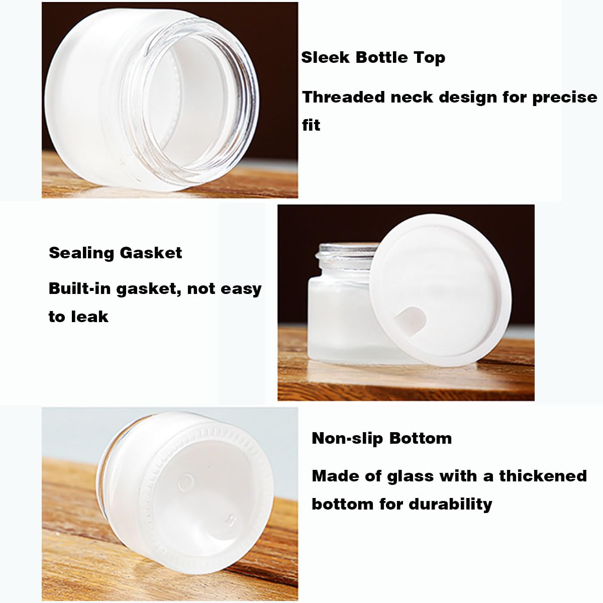 4 Pack 30G Frosted Glass Cream Jars 1 Oz Empty Sample Jars With Wood Grain Lids Cosmetic Containers For Lotion, Cream, Lip Balm,