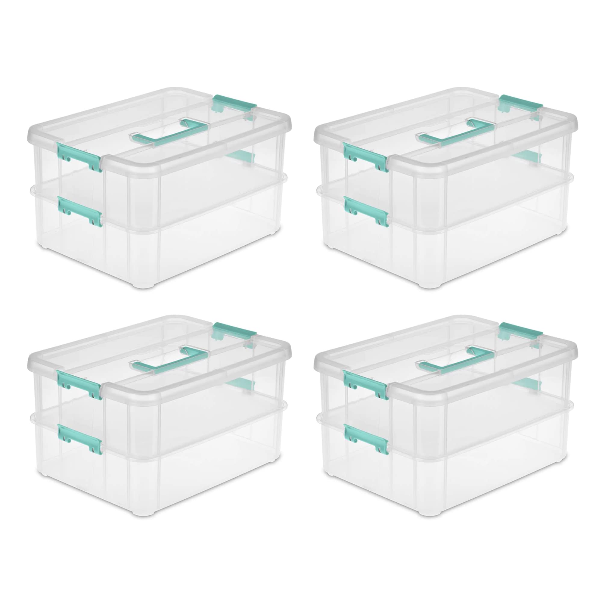 Sterilite Stack And Carry 2 Layer Handle Box, Stackable Plastic Small Storage Container With Latching Lid, Bin To Organize Craft