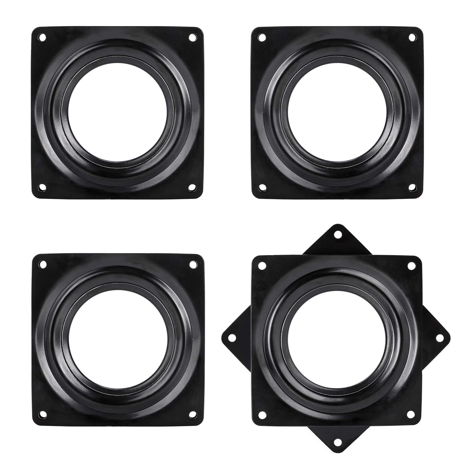 Lazy Susan Turntable Bearings 4 Pack 3 Inch Square Heavy Duty Swivel Plate 5/16 Inch Thick For Bar Stool Chair (Black)