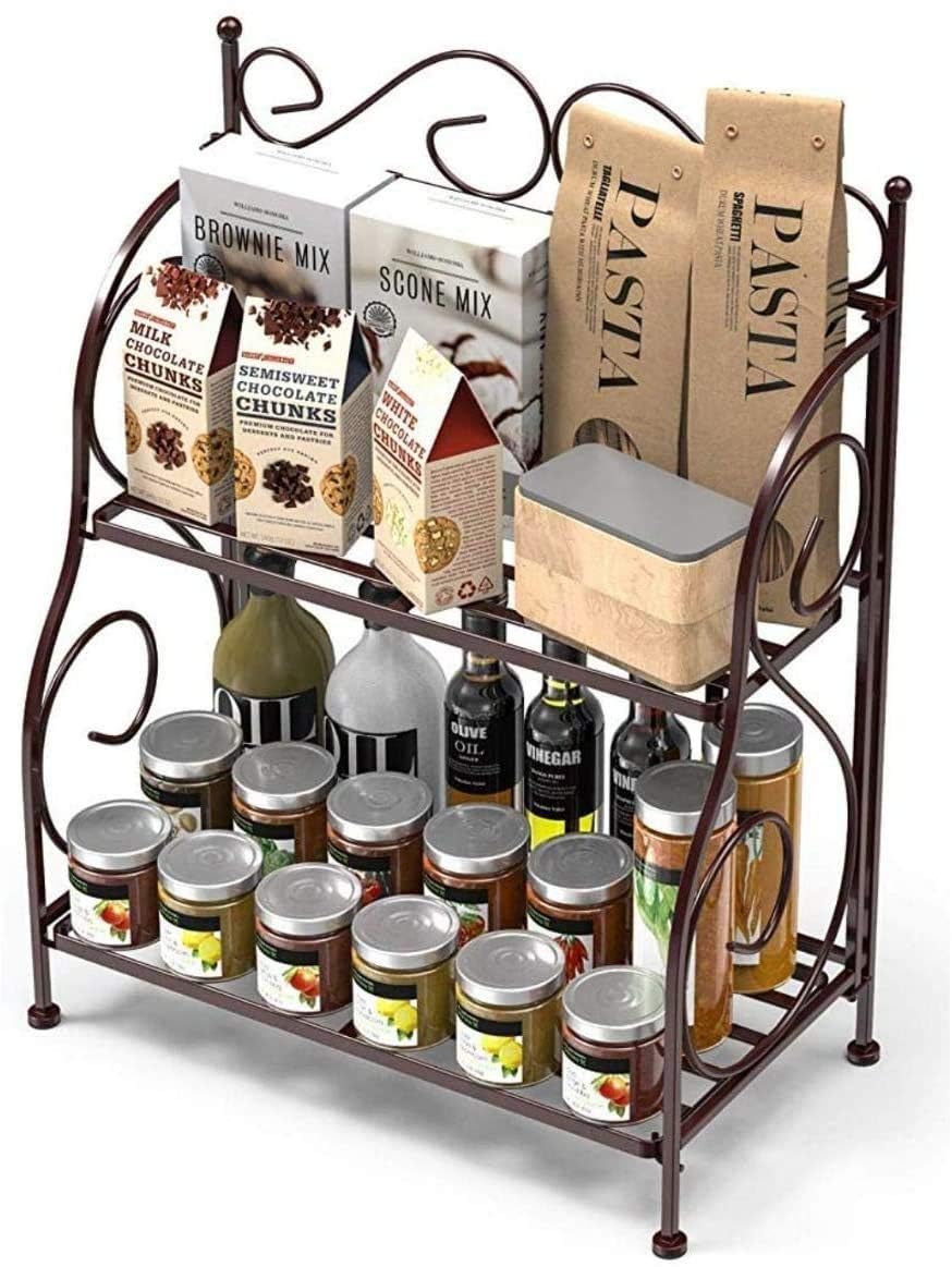 Craftland Wrought Iron 2 Tier Foldable Countertop/Cabinet Kitchen Organiser/Stand/Shelf/Holder/Utensils Rack For Spices Jars For