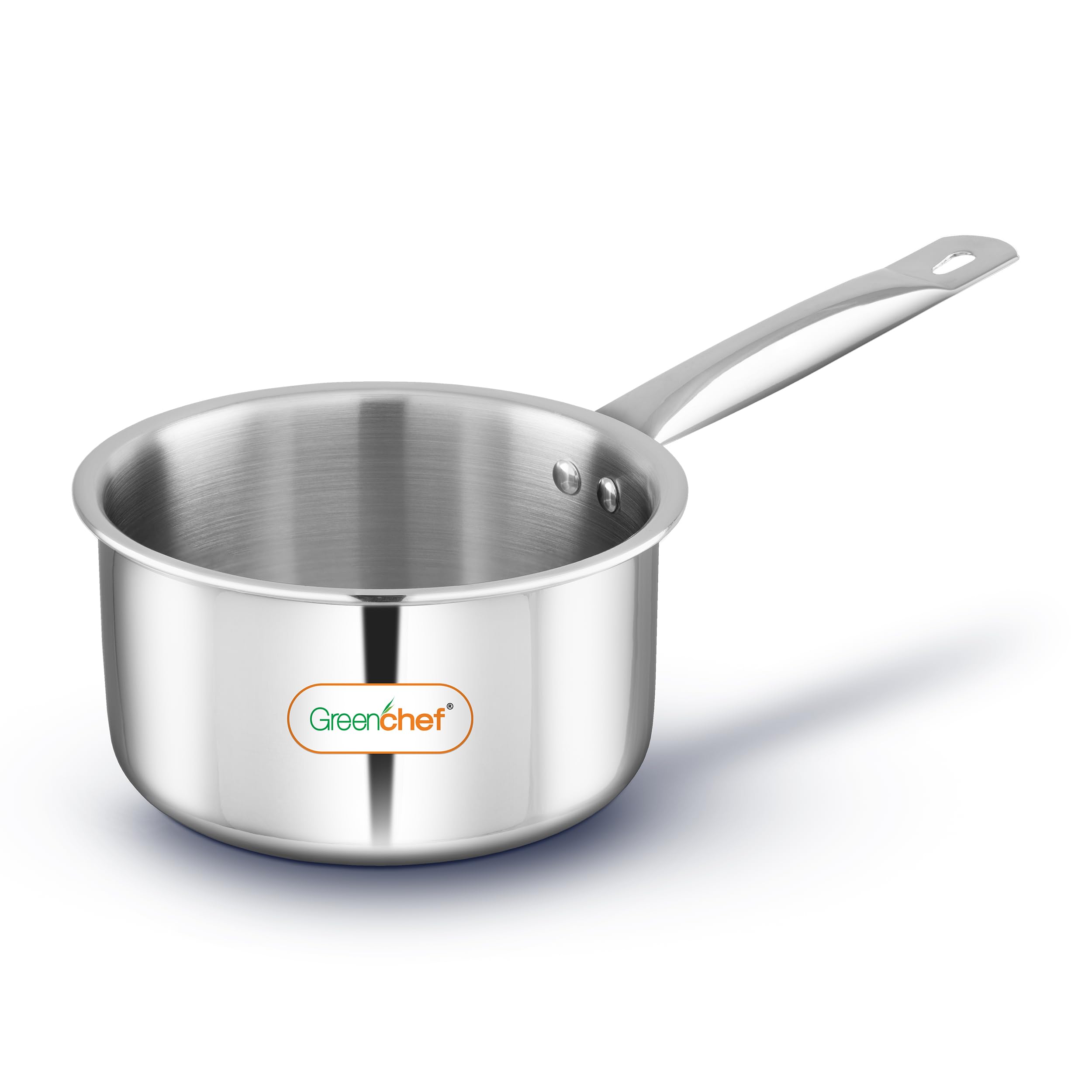Greenchef Ss Tri Ply Steel Crest  Sauce Pan 14Cm, Stainless Steel Exterior Surface, Ergonomic Handles, Induction Compatible, Sc