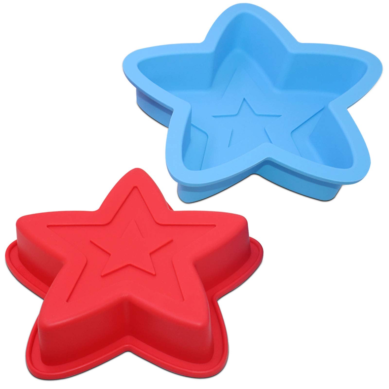 Dakuan 2 Packs Star Shaped Baking Mold, Silicone Cake Mold Baking Pan For Diy Cake Decorating Tools- Red, Blue
