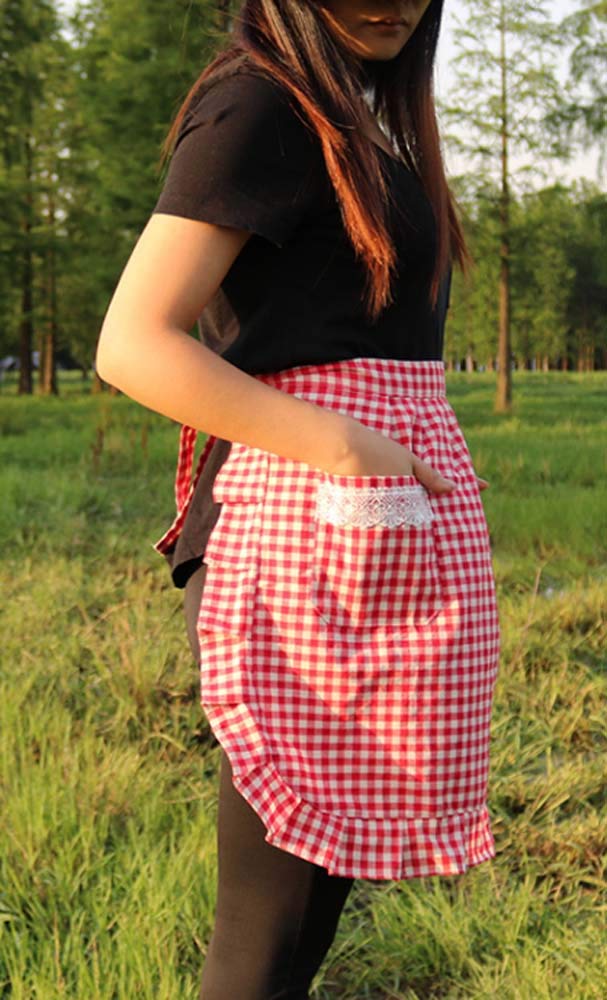 Crb Fashion Womens Waist Pocket Half Bistro Kitchen Cooking Apron (Red)