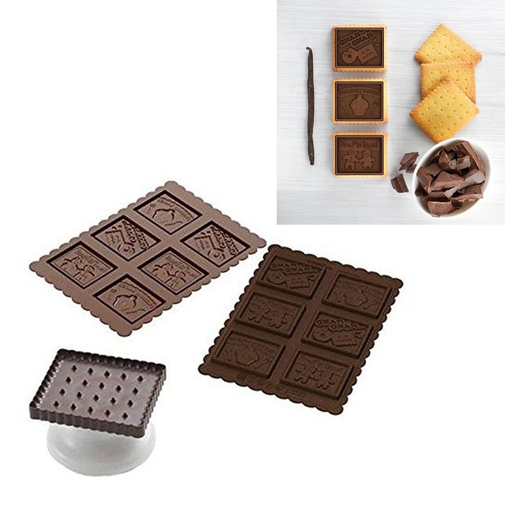 Silikomart Kit for Preparing Biscuits Topped with Chocolate, Brown and White