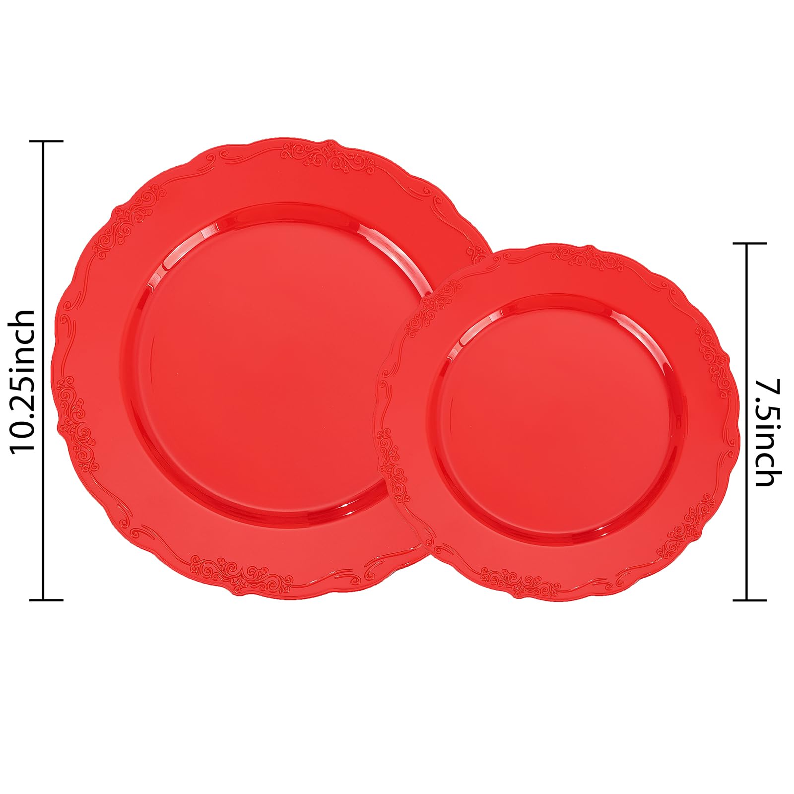 U-Qe 100Pcs Red Plastic Plates - Heavy Duty Valentines Plates Disposable, Red Plates Disposable Include 50Pcs 10.25'' Dinner Pla