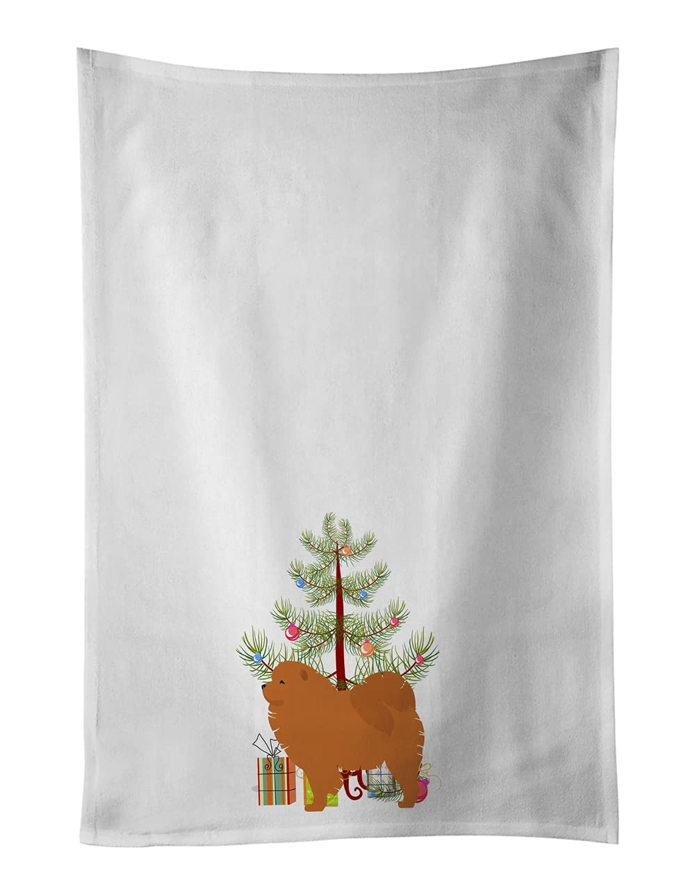 Chow Chow Merry Christmas Tree White Kitchen Towel Set of 2