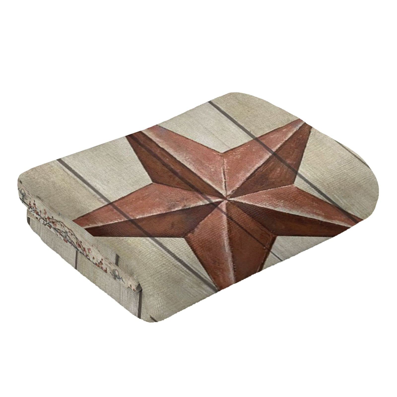 Covasa Hand Towels For Bathroom,Set Of 2,Rustic Barn Western Texas Star And Primitive Berries On Country Wooden Plank,Soft Absor