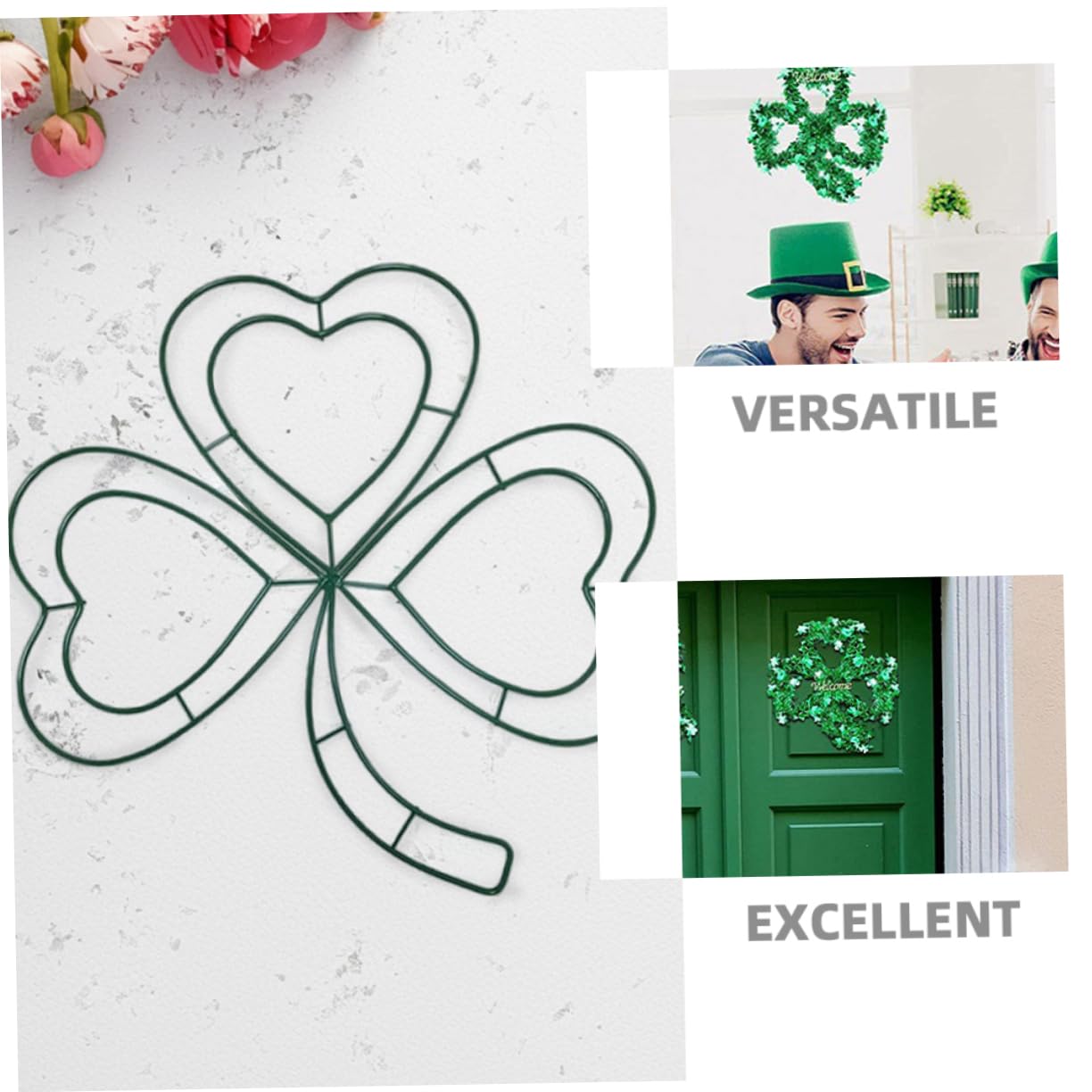 VINTORKY DIY Wreath Frame Metal Shamrock Wreath Base St. Patrick's Day Decor Wire Ring for Home Irish Festival Ornament