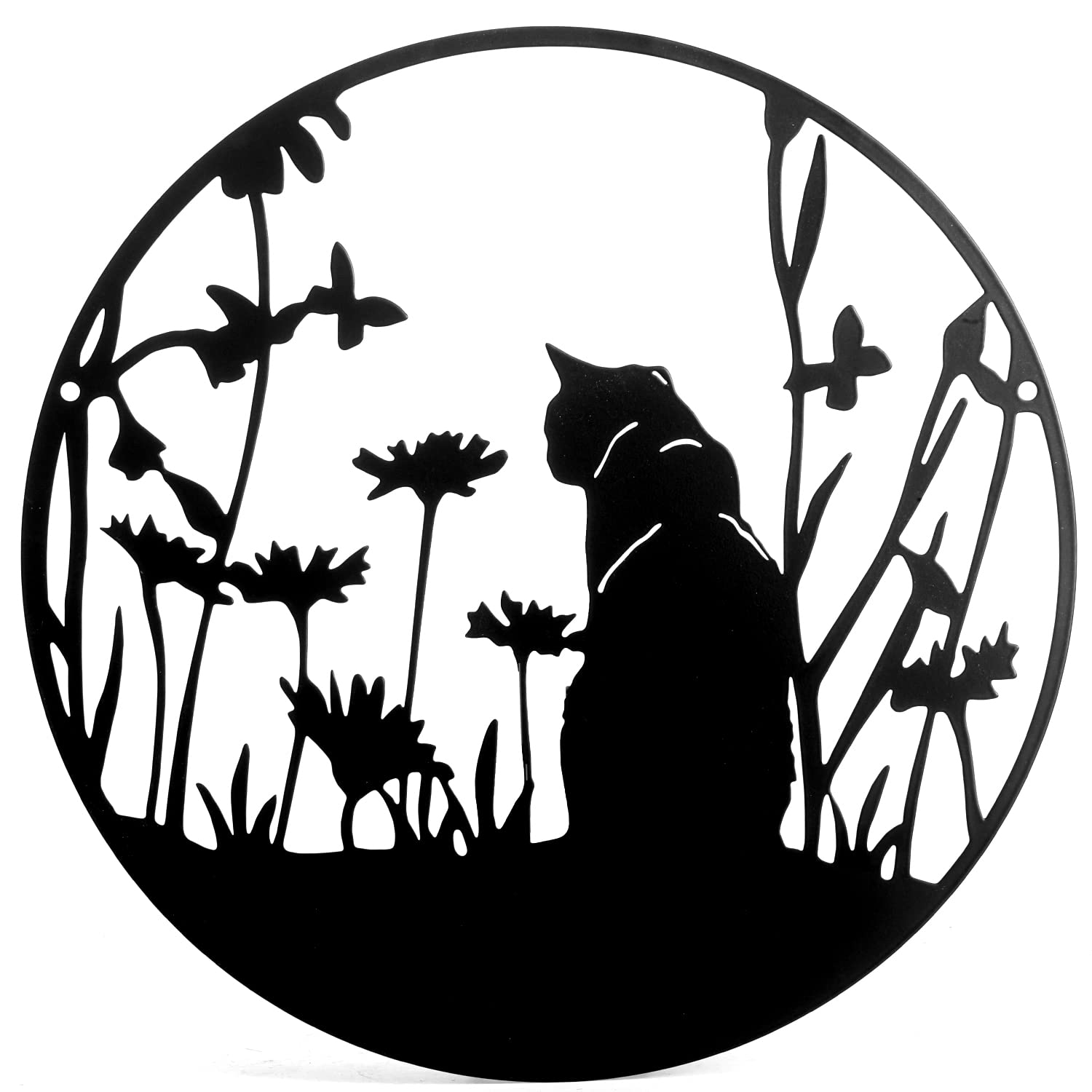 SwallowLiving Metal Black Cat Silhouette Decor 13.4   x13.4    Lazer Cut Wall Art Elegant Cat Lady Gifts Black Cat Decor for Cat