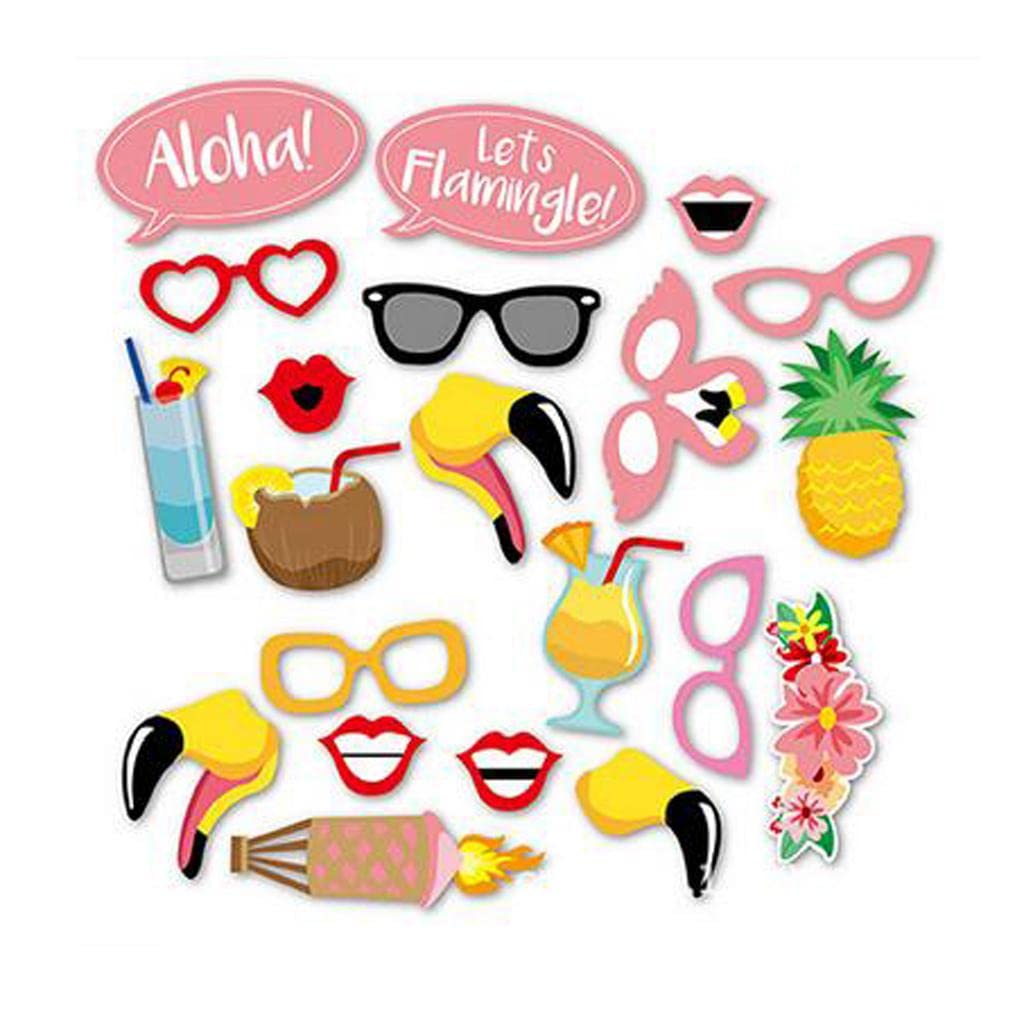 MYADDICTION 21pcs Set Hawaiian Aloha Flamingo Photo Booth Props Party Decoration
