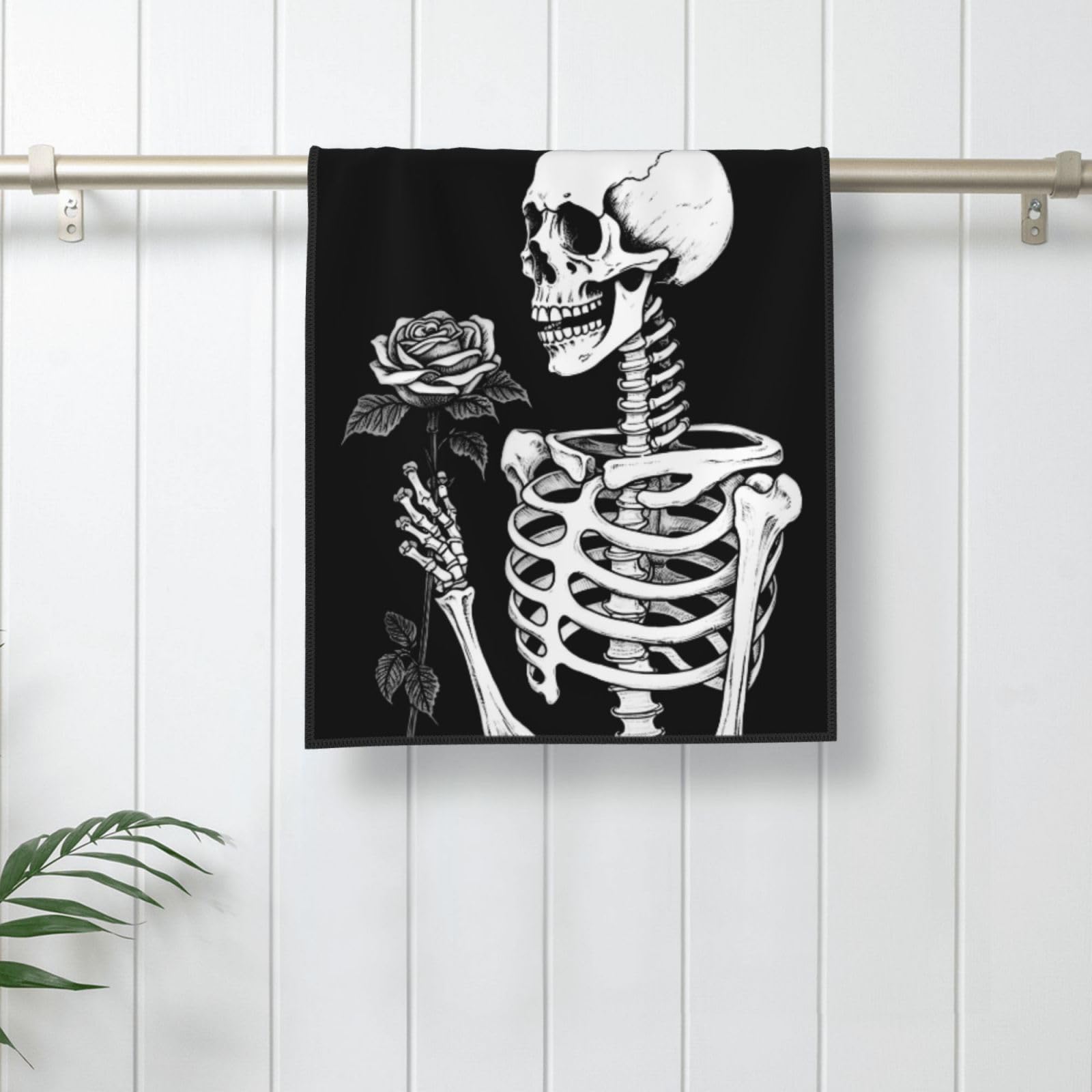Dewoofly Skeleton Skull Boho Lightweight Fingertip Towels, Love Rose Hand Towel For Kitchen All Season 12 X 27.5 Inch