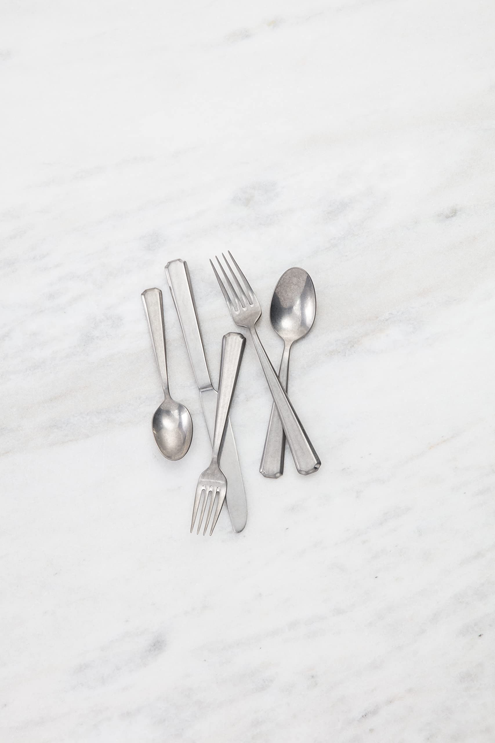 Fortessa Valen 18/10 Stainless Steel Flatware, Tumbled Stainless Steel, 20 Piece Place Setting, Service For 4