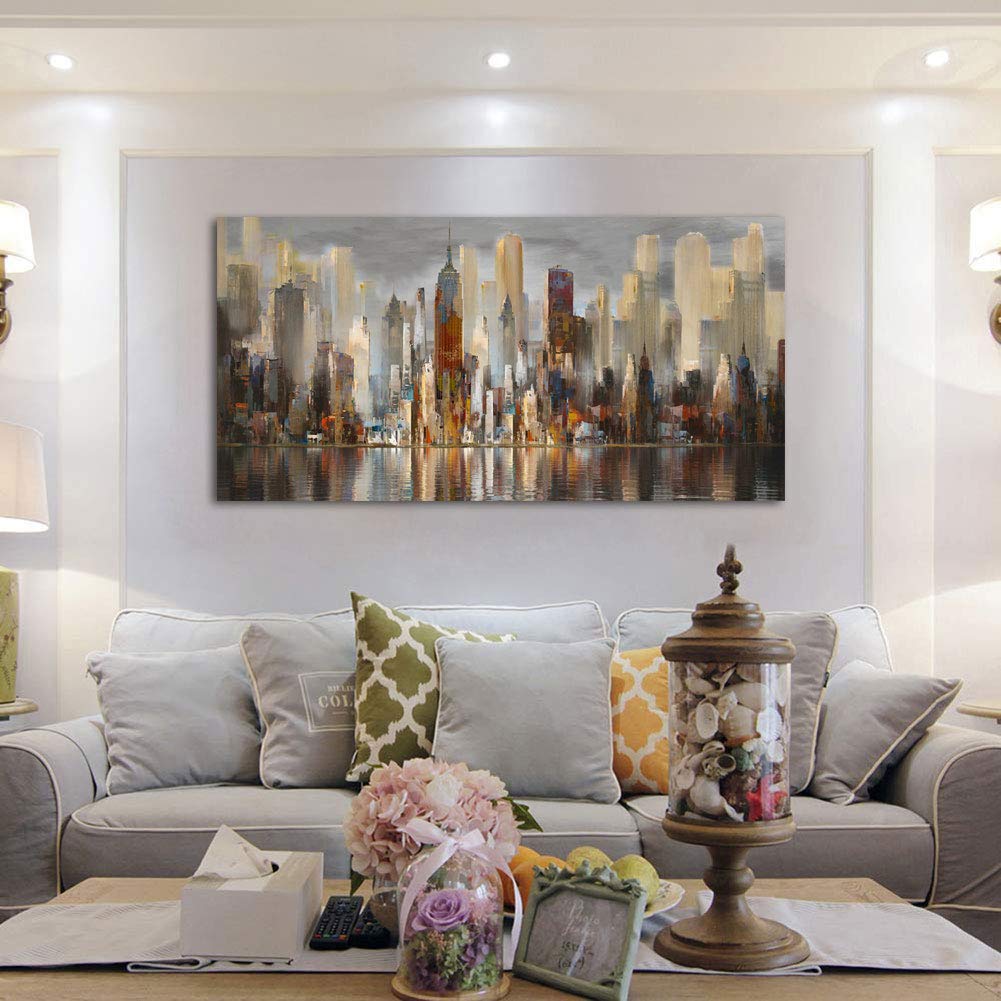 Wall Decorations Framed Large Cityscape New York Wall Decor Canvas Prints Abstract Brown City Theme Paintings Modern Canvas Wall Art for Living Room Bedroom Big Size 30x60