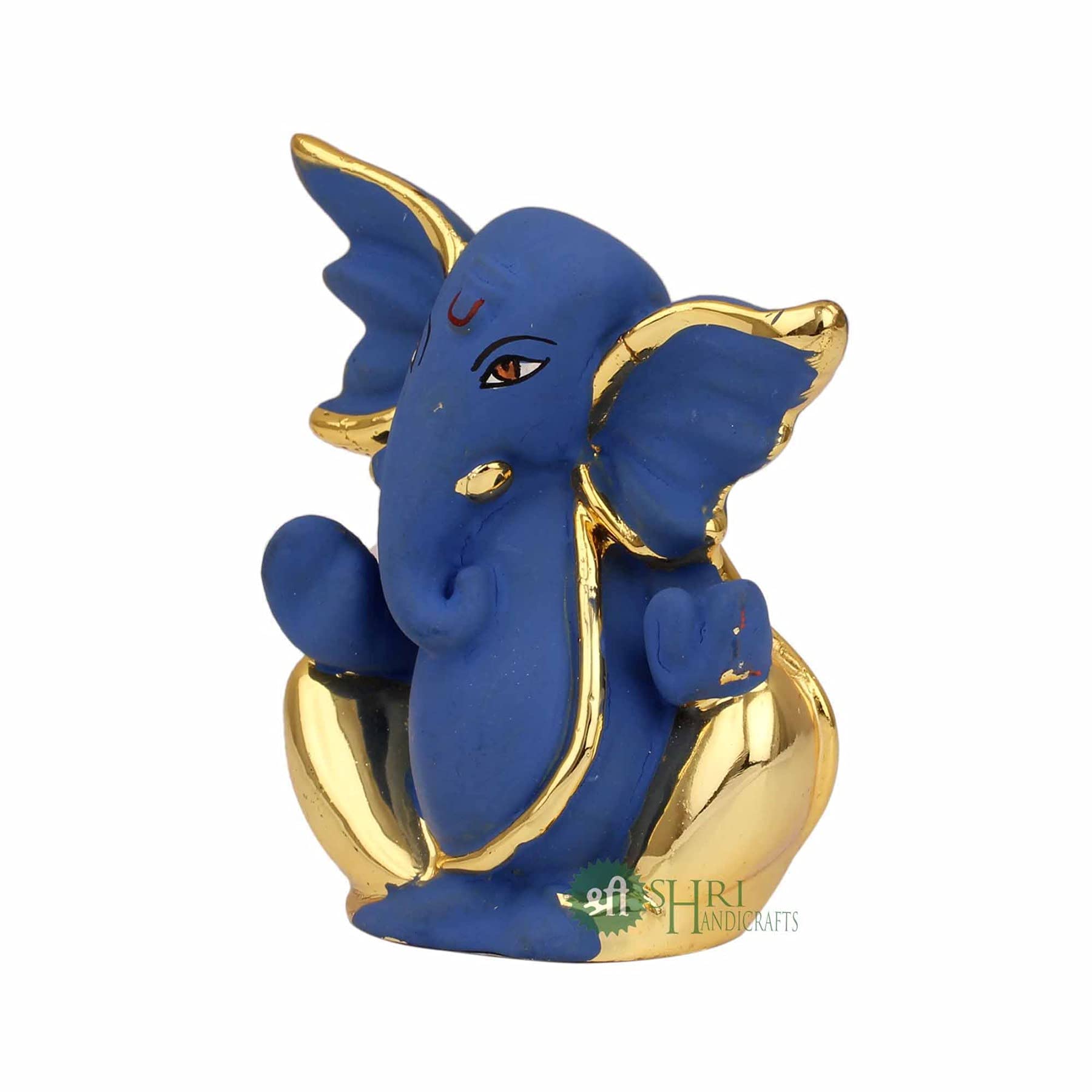 Shri Handicrafts God Ganpati Gold Plated Ganesha Idol for Car Dashoboard & Home Dcor(4x3x8cm, Blue), Resin