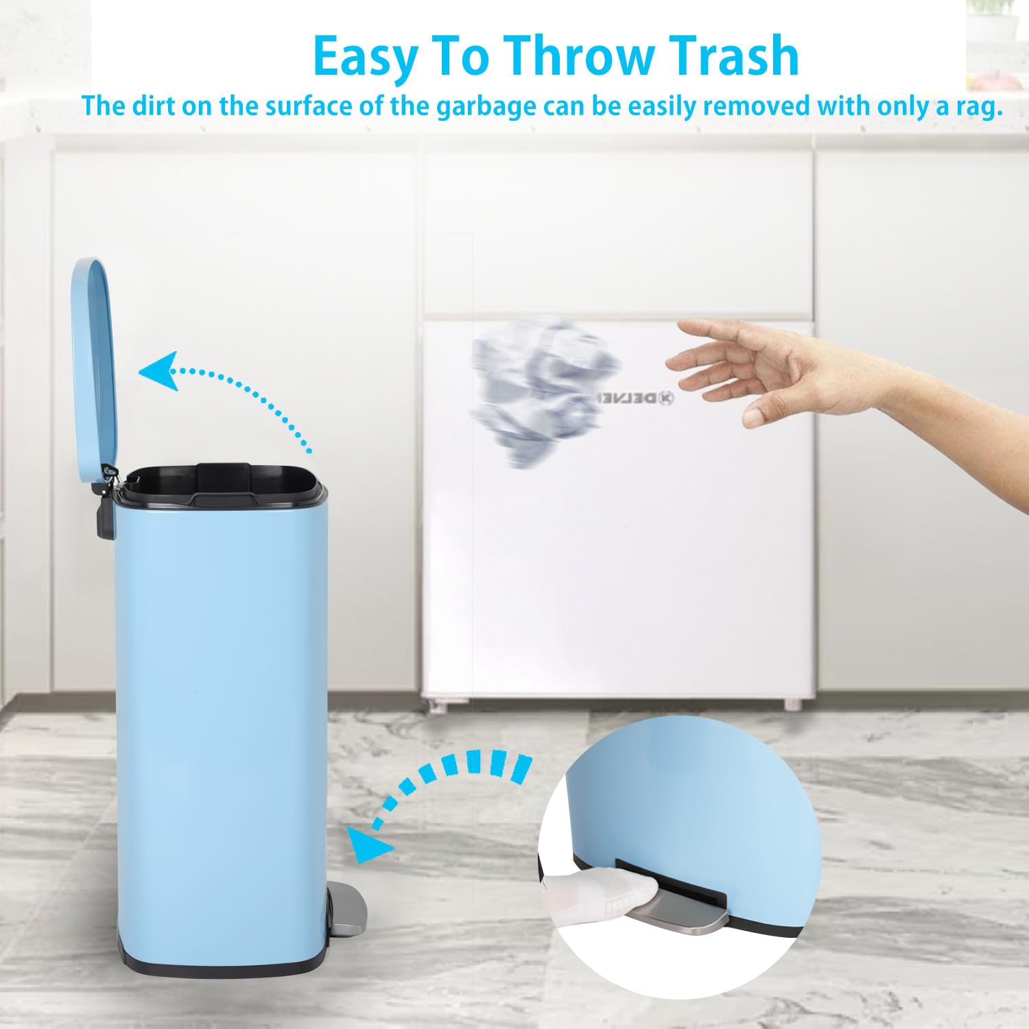 Paylesshere Trash Can Kitchen Stainless Steel Trash Can Trash Can With Lid Removable Inner Bucket Foot Pedal Soft Close For Offi