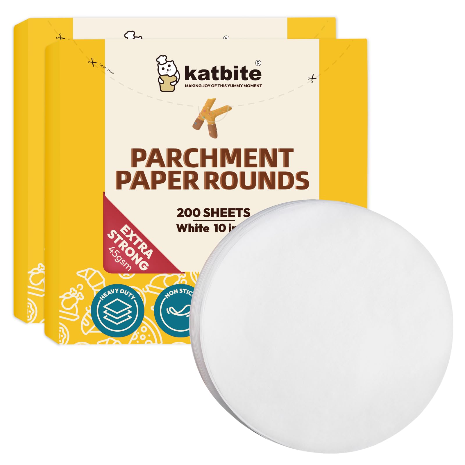 Katbite 10 Inch Parchment Paper Rounds, 400Pcs Round Parchment Paper For Cake Baking, Air Fryer Liners, Freezing, Tortilla Press