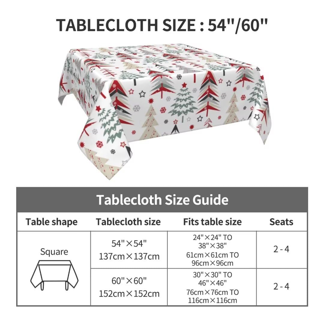 BETGINY Merry Christmas Tablecloth 60 x 60 Inch Square Colorful Christmas Trees Table Cloth Washable Holiday Winter Table Cover