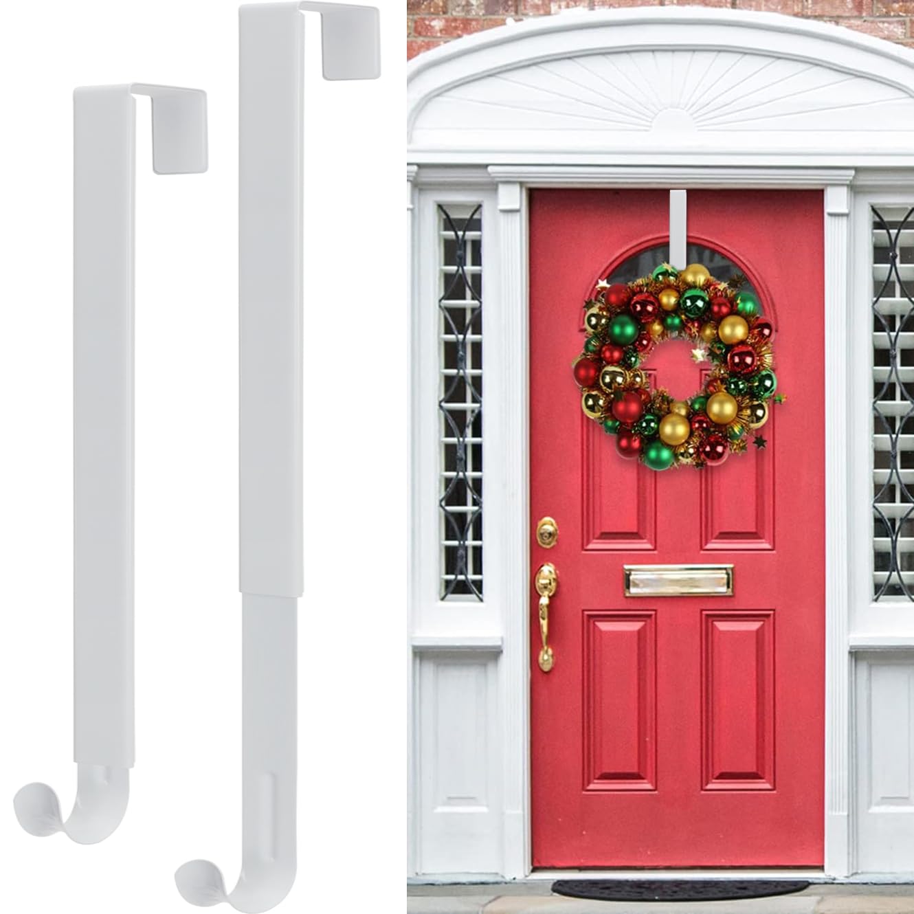 HEYHOUSE Wreath Hanger,Adjustable Length 14.9-25 Inch Metal Door Hanger,Wreath Hanger for Front Door 20 lbs Larger Christmas Wre