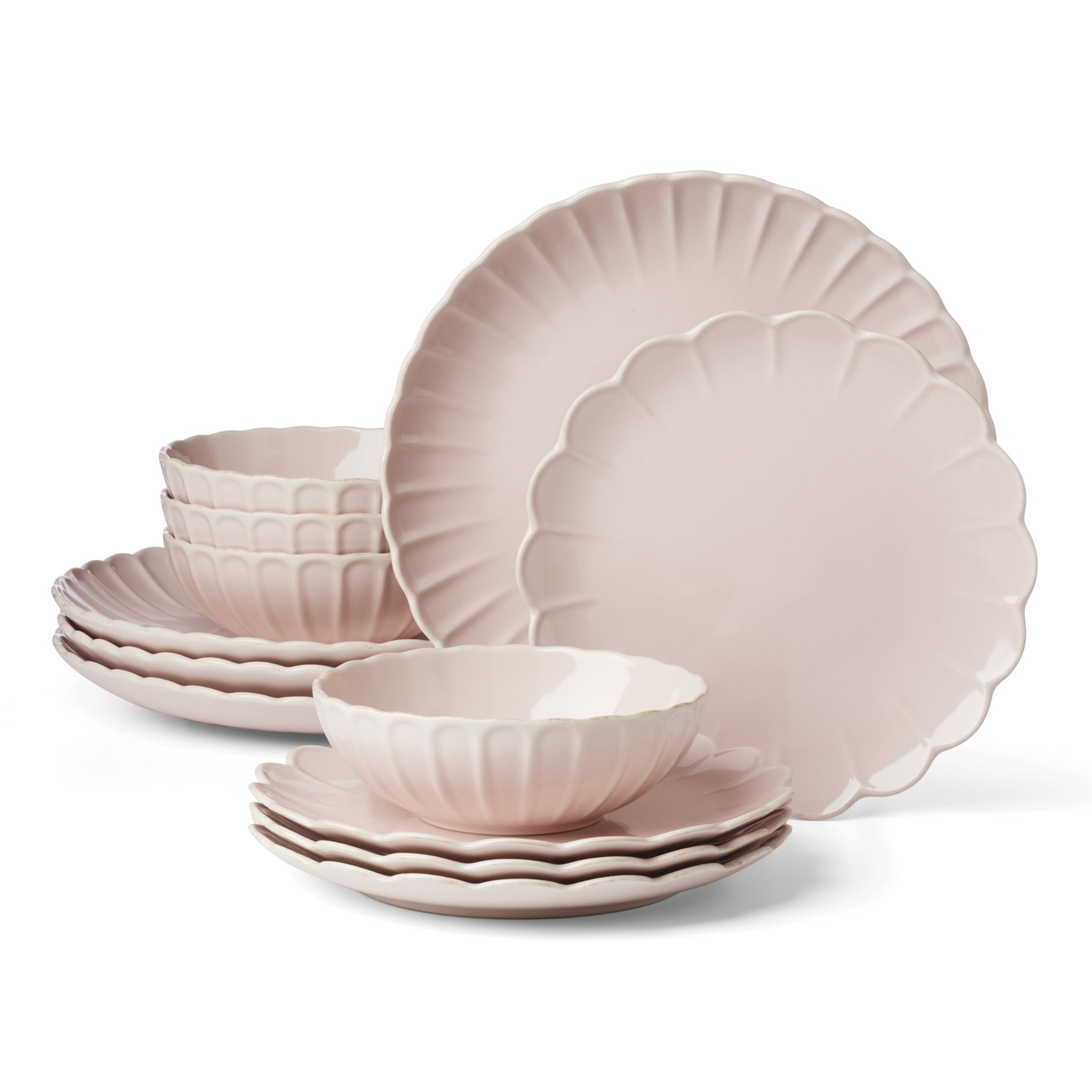 Lenox Dinnerware Set, French Perle Scallop Blush 12-Piece Set, Service For 4, Stoneware, Dishwasher Safe, Microwave Safe, Plates