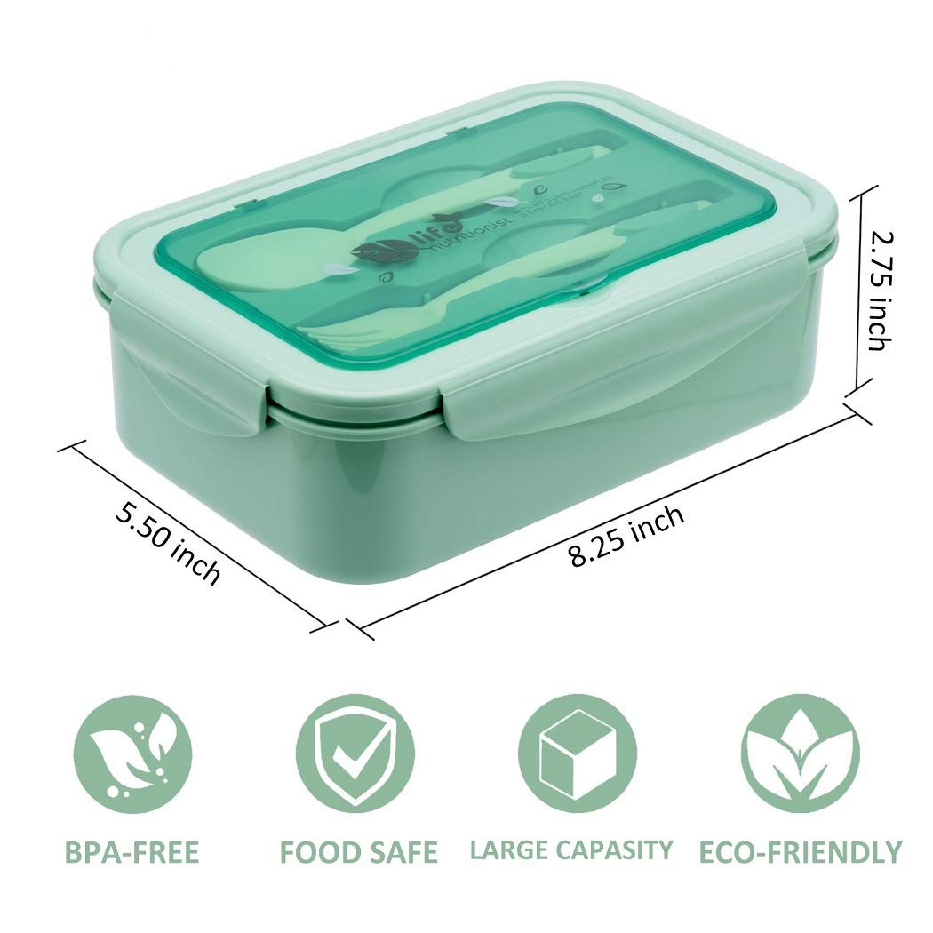 Lovina Bento Boxes For Adults - 1100 Ml Bento Lunch Box For Kids Childrens With Spoon & Fork - Durable Perfect Size For On-The-G