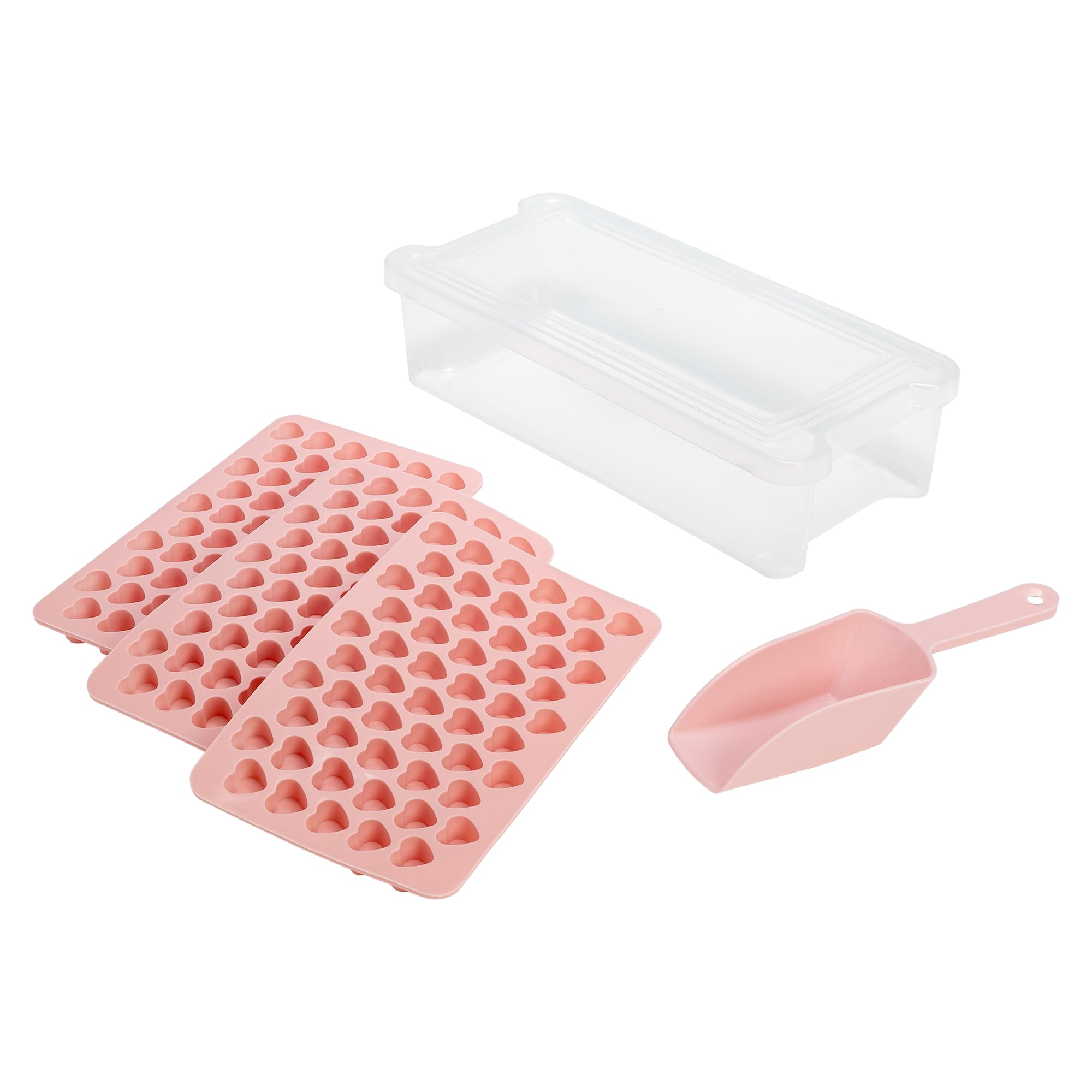 Paris Hilton Heart Shaped Mini Ice Cube Tray Set, Includes 3 Mini Ice Cube Molds, Ice Bin Storage Container With Lid And Ice Sco
