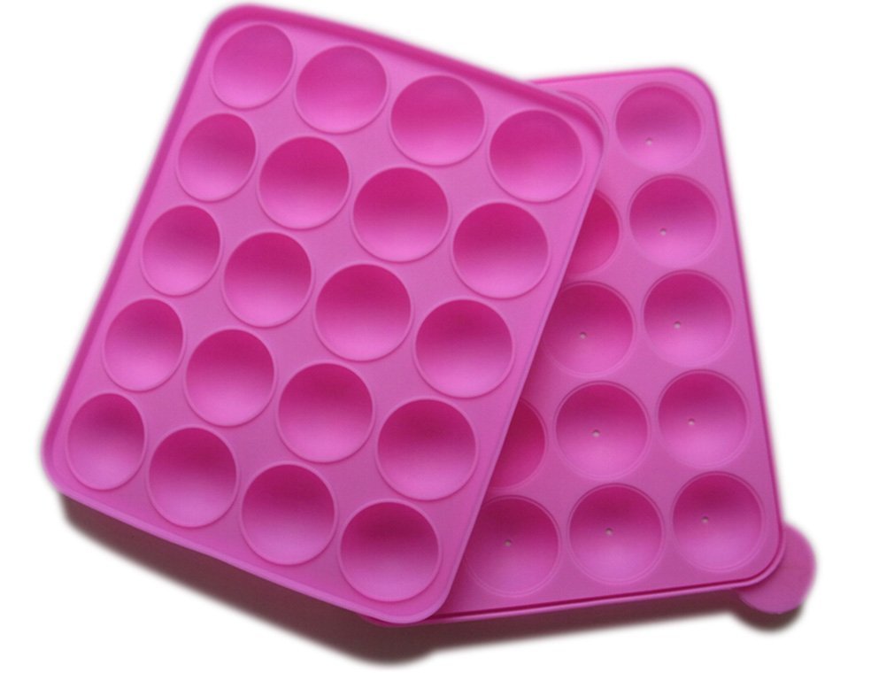 Rbenxia Silicone Cake Mold 20-Cavity Half Circle Lollipop Party Cupcake Baking Mold Cake Pop Stick Mold Tray Hot Pink With 25 St