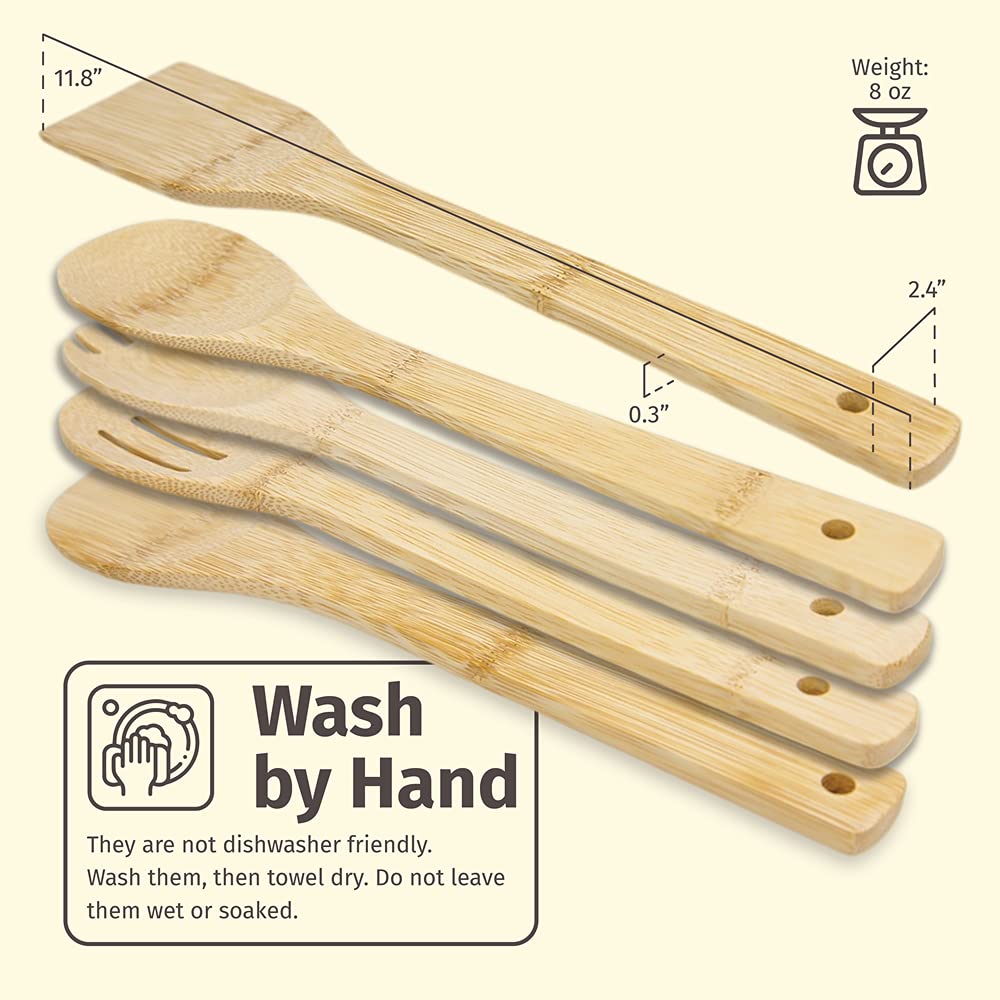 Printsupremacy Custom Engraved Bamboo Cooking Spoons Set, Non Stick Wooden Kitchen Gadget Pan Cookware, Baking Gift For Housewar