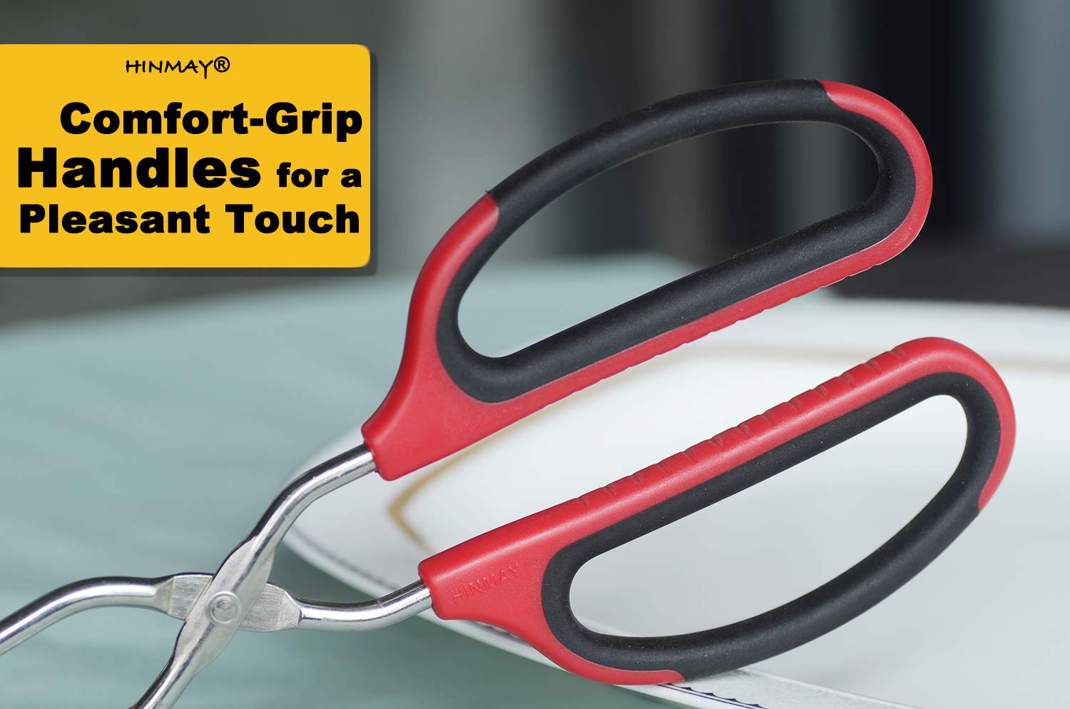 Hinmay Stainless Steel Scissor Tongs With Comfort-Grip Handle 10-Inch