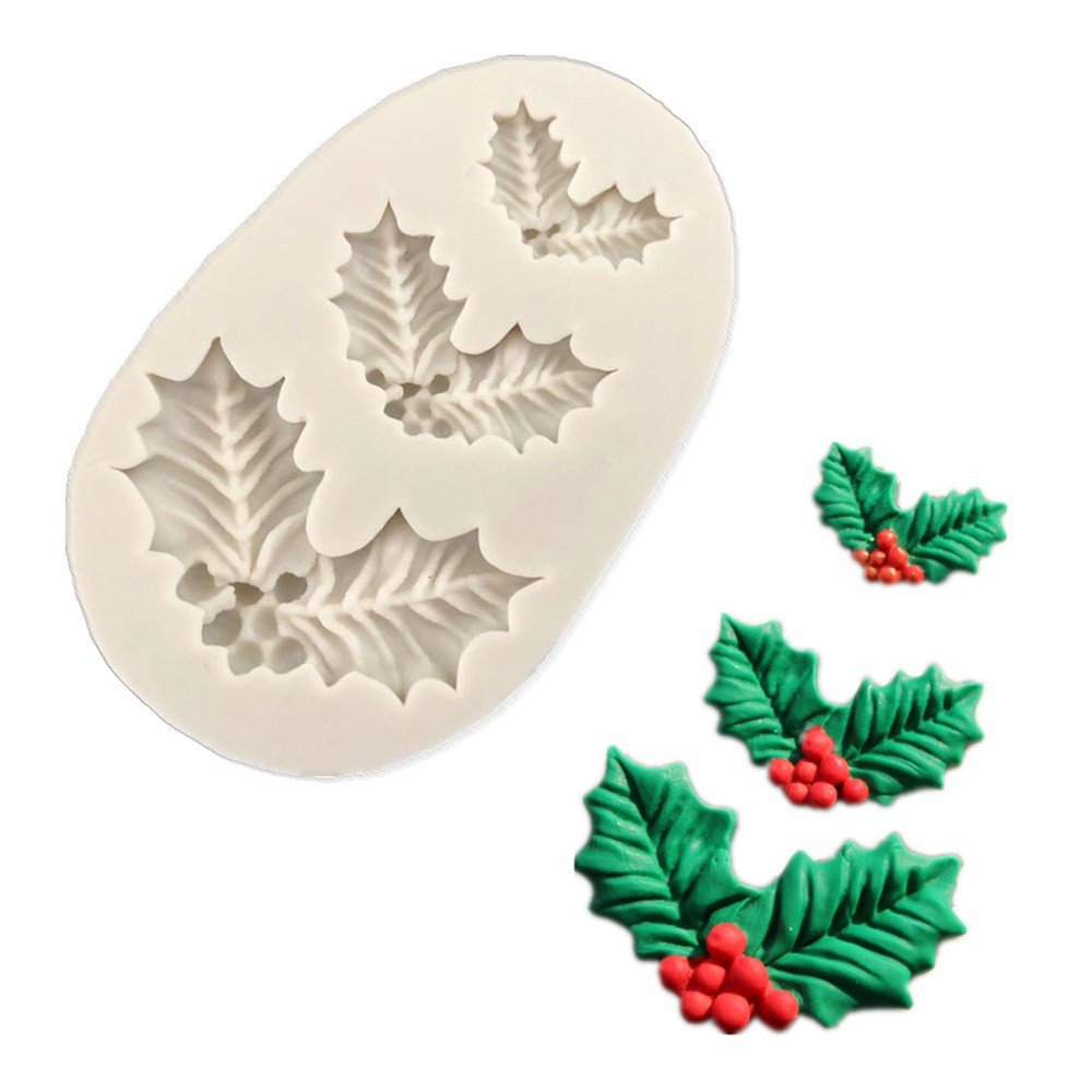 Anyana 3D Mini Holly Leaf Christmas Xmas Mould Cake Fondant Biscuit Gum Paste Silicone Mold For Sugar Paste Forest Gnome Cupcake