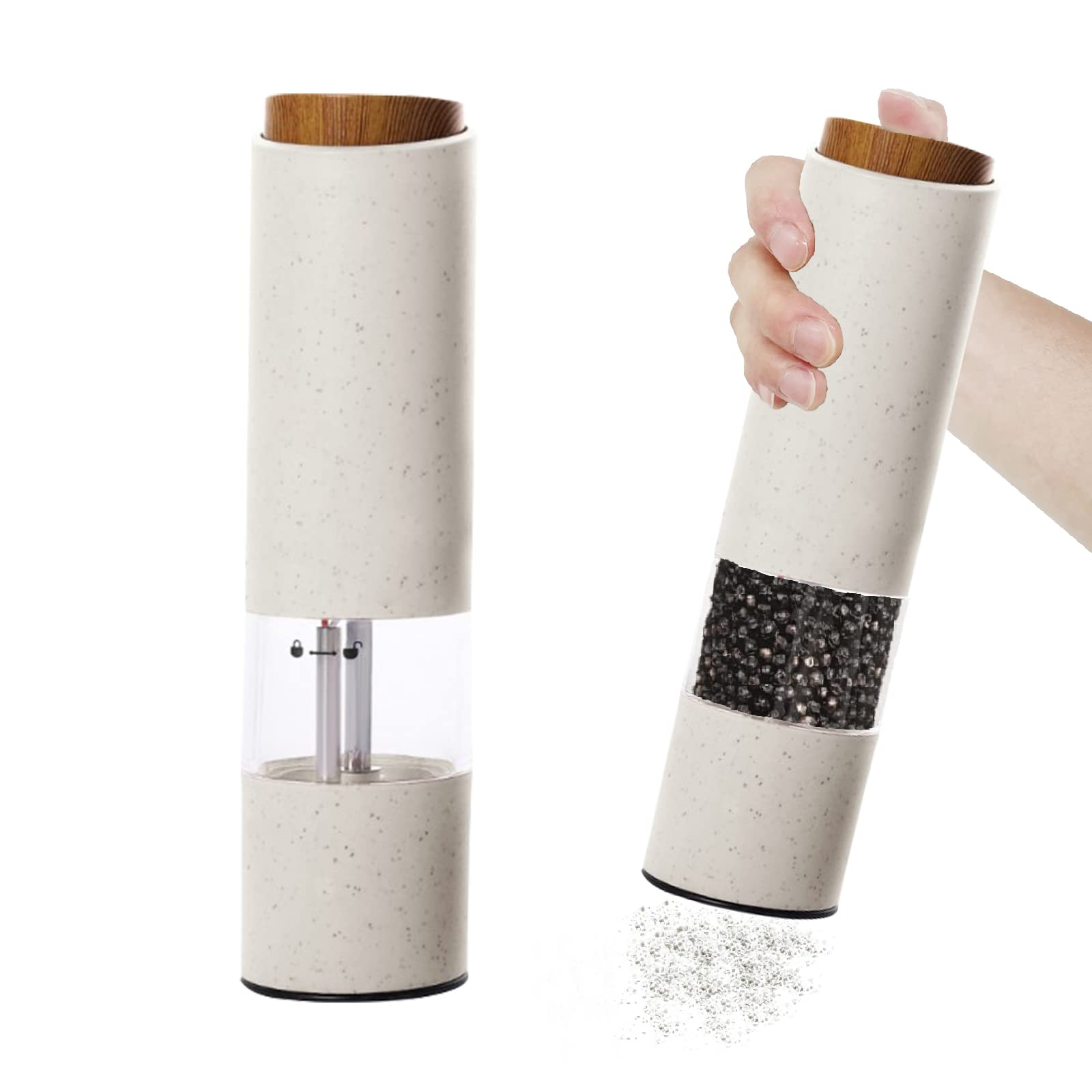 AmaCielo Electric Salt and Pepper Grinder  Pepper Grinder Set 2pcs  Wheat Straw Eco-friendly Material Automatic Pepper Salt Grinder  Adjustable Roughness  One Hand Operation