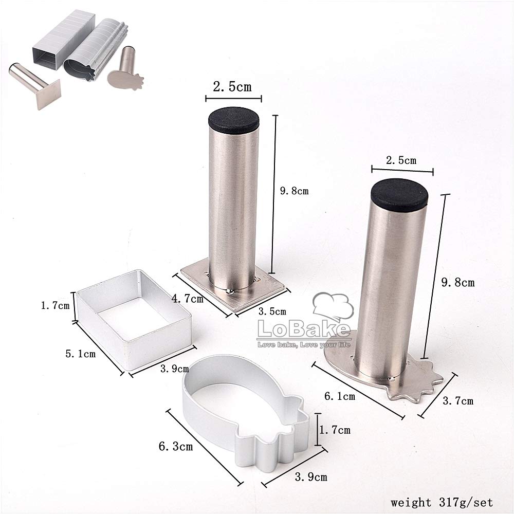 Lobake 2 Units Pineapple And Rectangle Aluminium Cookie Biscuit Mold With Stainless Steel Press Stamp Fondant Fruit Vegetable Cu