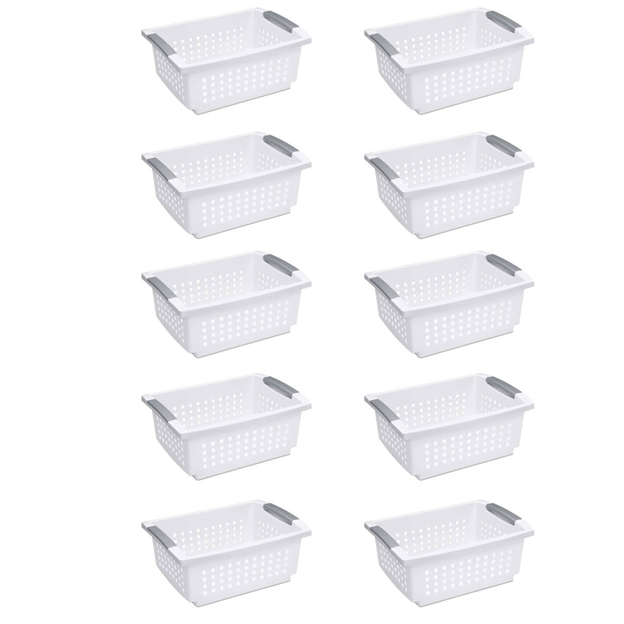 Sterilite Stackable Storage Bin And Organization Basket With Flip Down Accent Rails For Home And Household Organization, Medium,