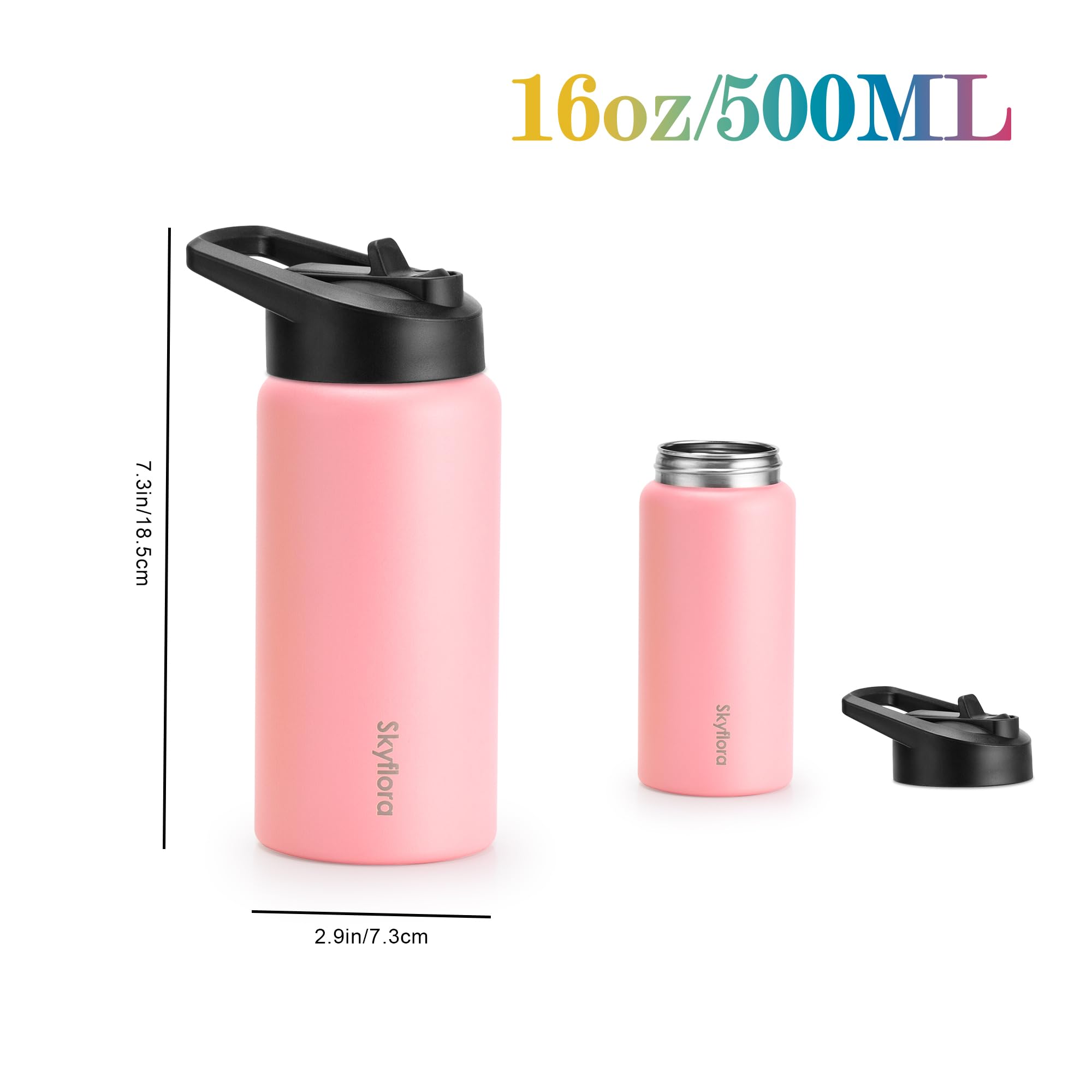 Kids Water Bottle with Straw, 16oz Cute Water Bottle, Single Wall 18/8 Stainless Steel, Dishwasher Safe & Leakproof, Reusable Gi