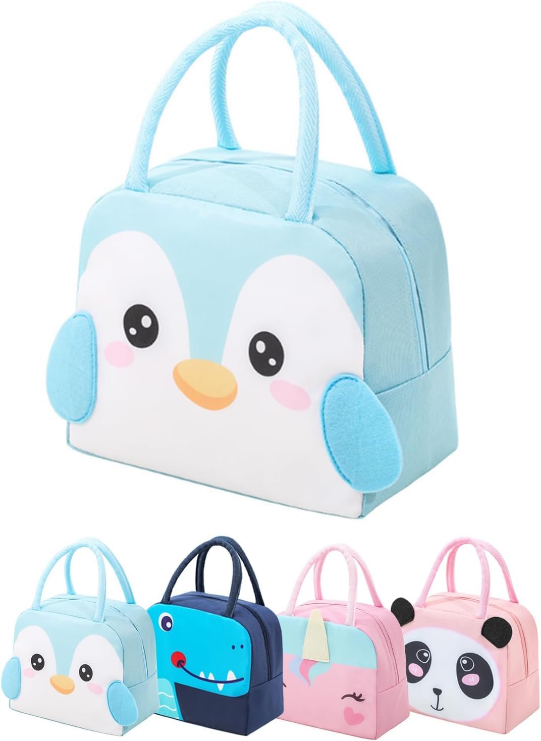 Flywind Kids Lunch Bag, Penguin Design, Reusable Insulated Lunch Bag For Boys And Girls, Student Office Worker Lunch Tote Bag. (