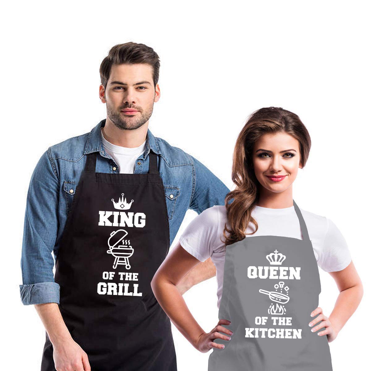 Saukore Funny Aprons For Couple, His And Hers Aprons Set, Kitchen Aprons With 2 Pockets For Cooking Grilling Baking, Anniversary