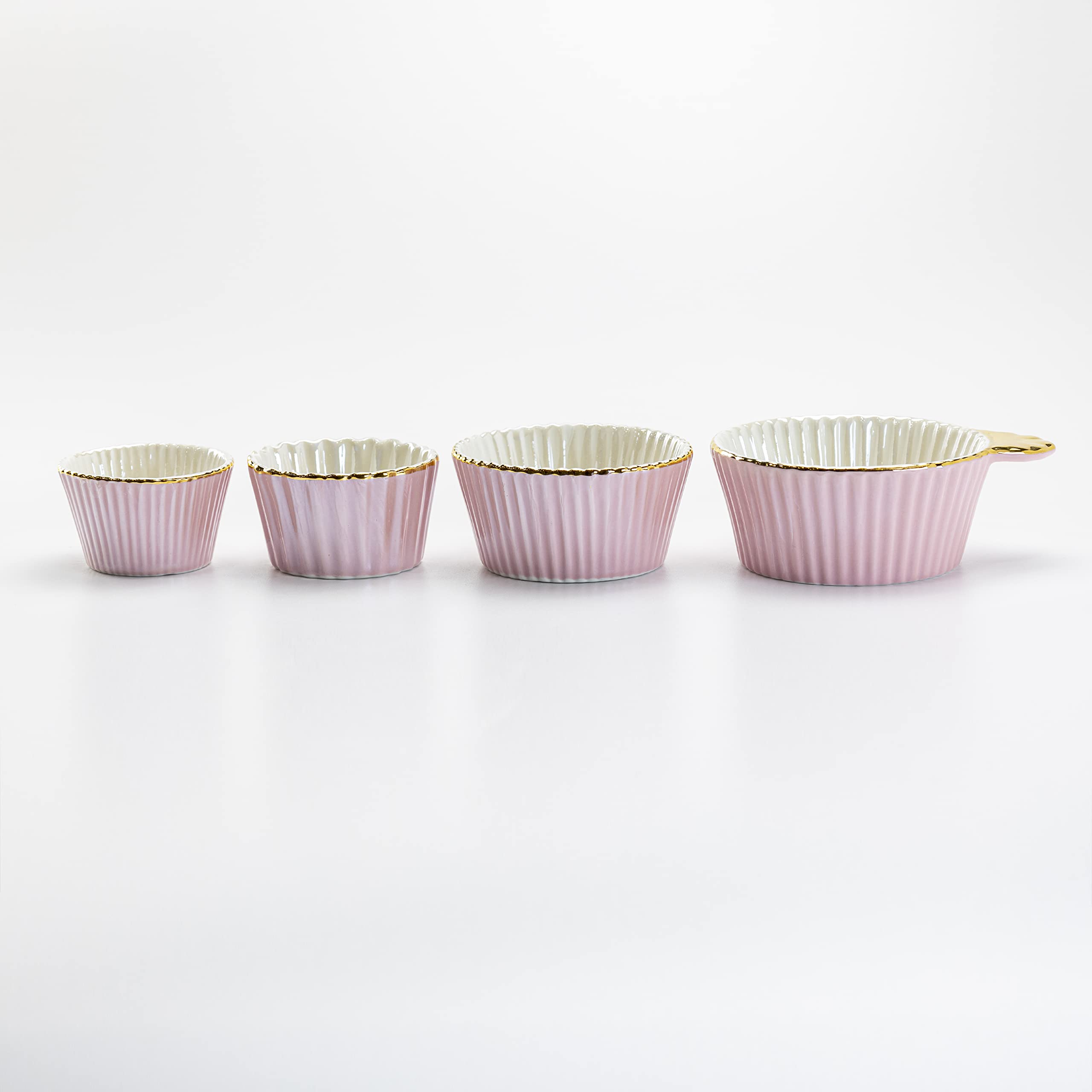 Gracie China By Coastline Imports Gold Trim Pink Porcelain Fluted 4-Piece Measuring Cup Set