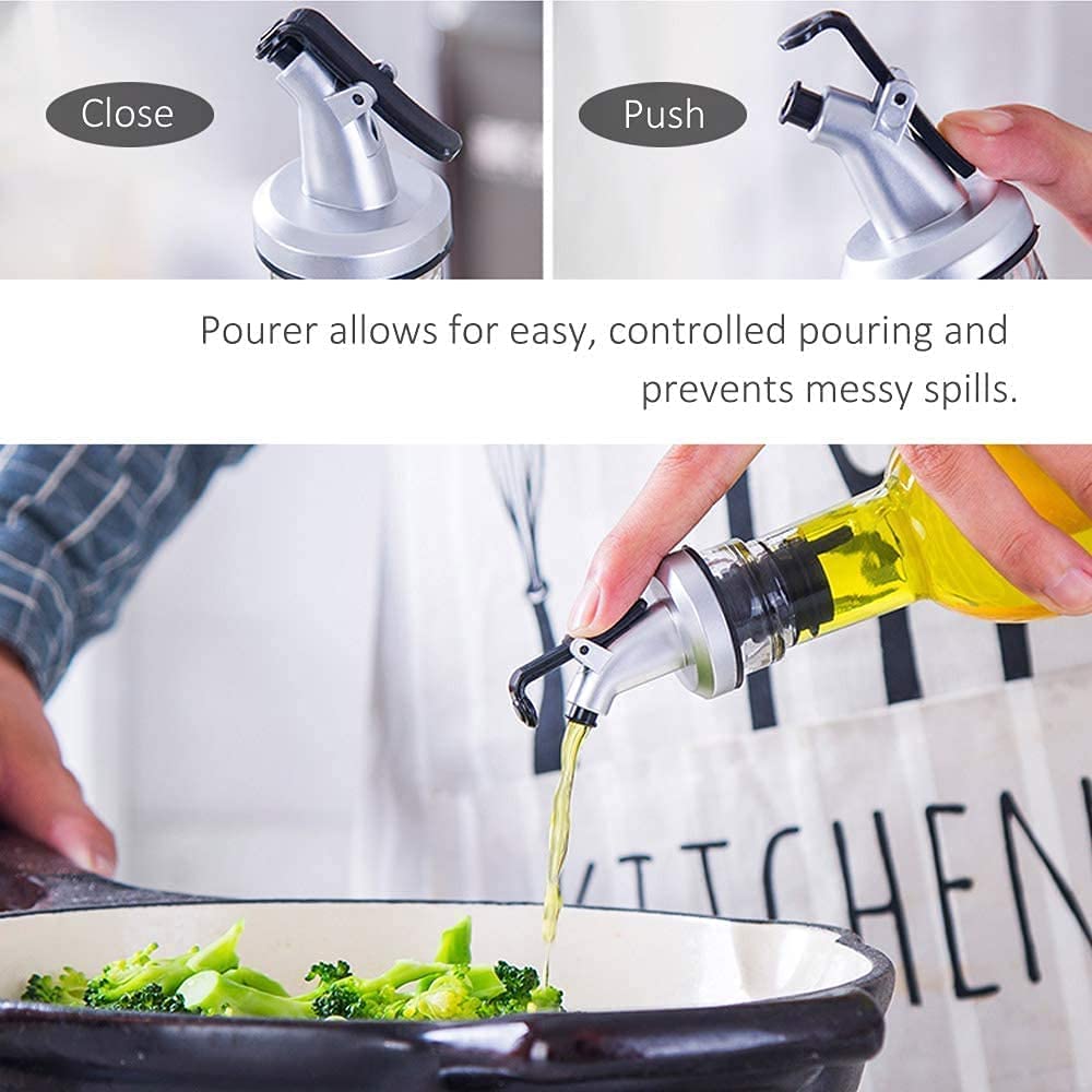 Kettlekane 500Ml Glass Oil Dispenser With Silicon Funnel, Oil Brush And Spatula (2Pc Oil Bottle + 1Pc Funnel + 1Pc Silicone Oil