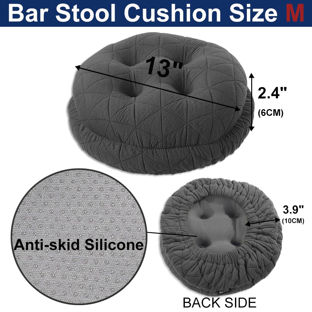 Buyue Seat Cushion For Round Bar Stool, Dia.13 Luxury Fashion Jacquard With Anti-Skid Silicone Bar Stool Cushion Padded (Dark Gr