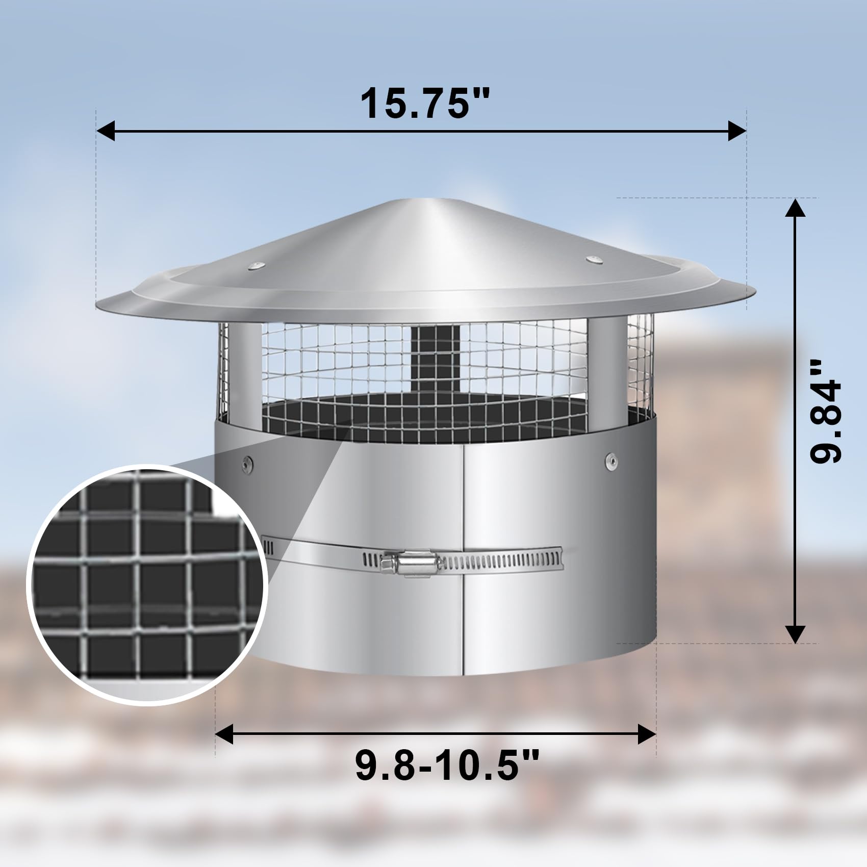 Bootuu 10 Inch Round Chimney Cap, 10 Inch Tapered Top Chimney Cap With Screen, 10 Inch Chimney Cap With Fastening Device With Sc