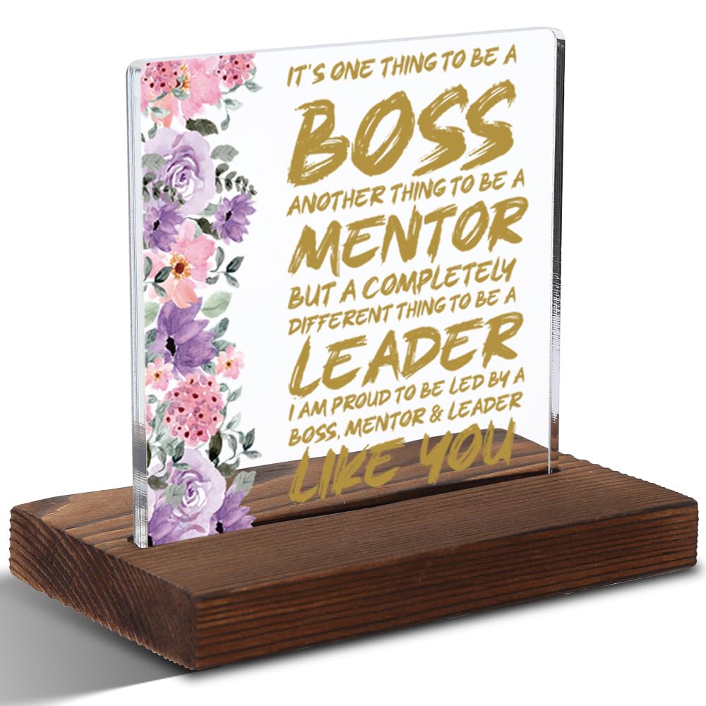 Boss Mentor Leader Appreciation Gift Plaque, Inspirational Floral Office Decor for Female Managers, 4x4 Inch Thank You Mini Sign