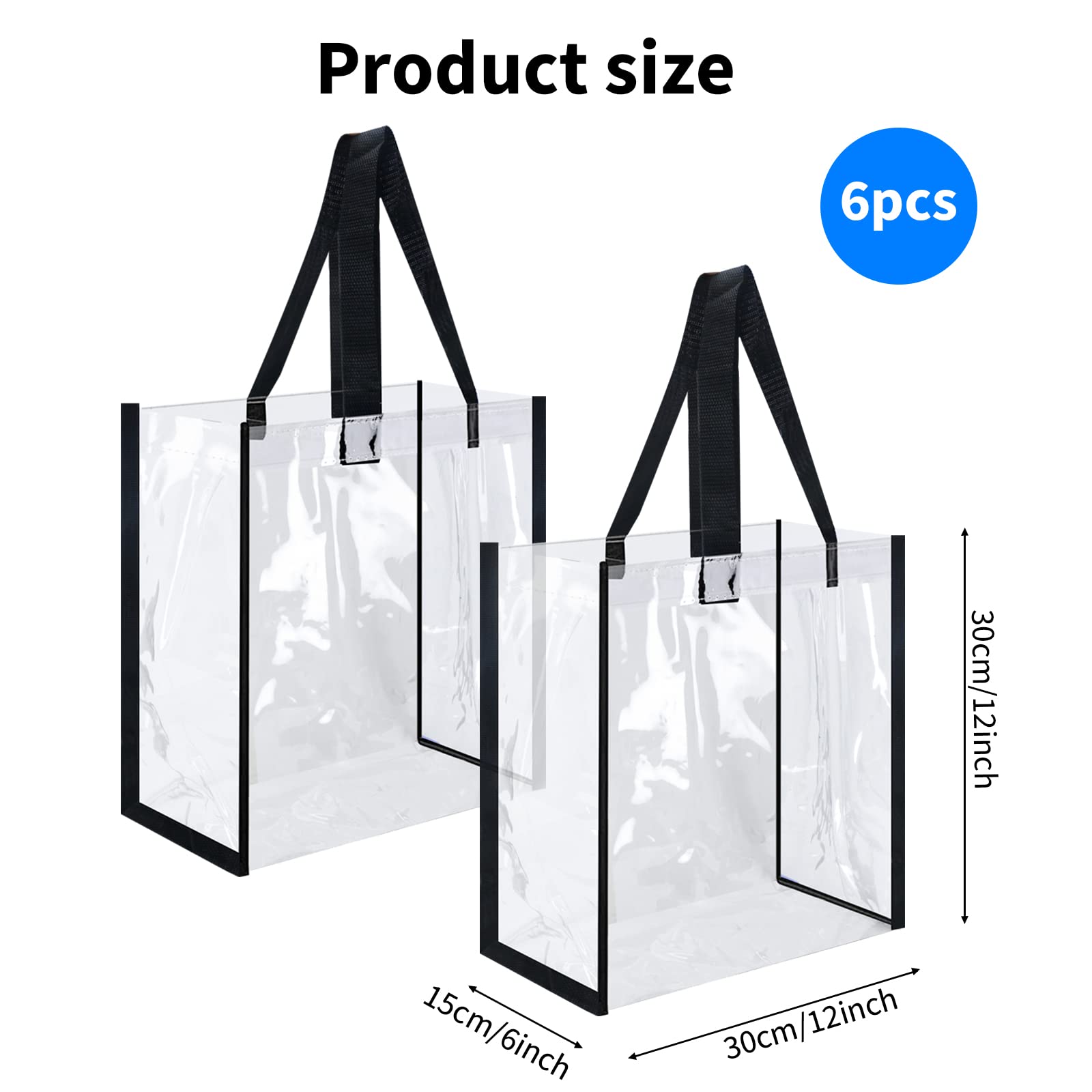 Wykoo 6 Pack 12 X 12 X 6 Inch Clear Tote Bags Pvc Plastic Tote Bag With Handles Bulk Stadium Approved Clear Tote Bags For Work B