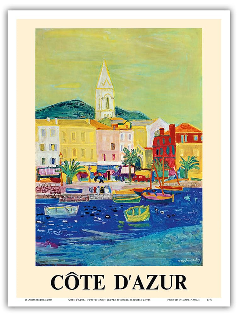 Cte D'Azur (French Riviera) - Saint Tropez Port - French National Railway - Vintage Railroad Travel Poster By Roger Bezombes C.1
