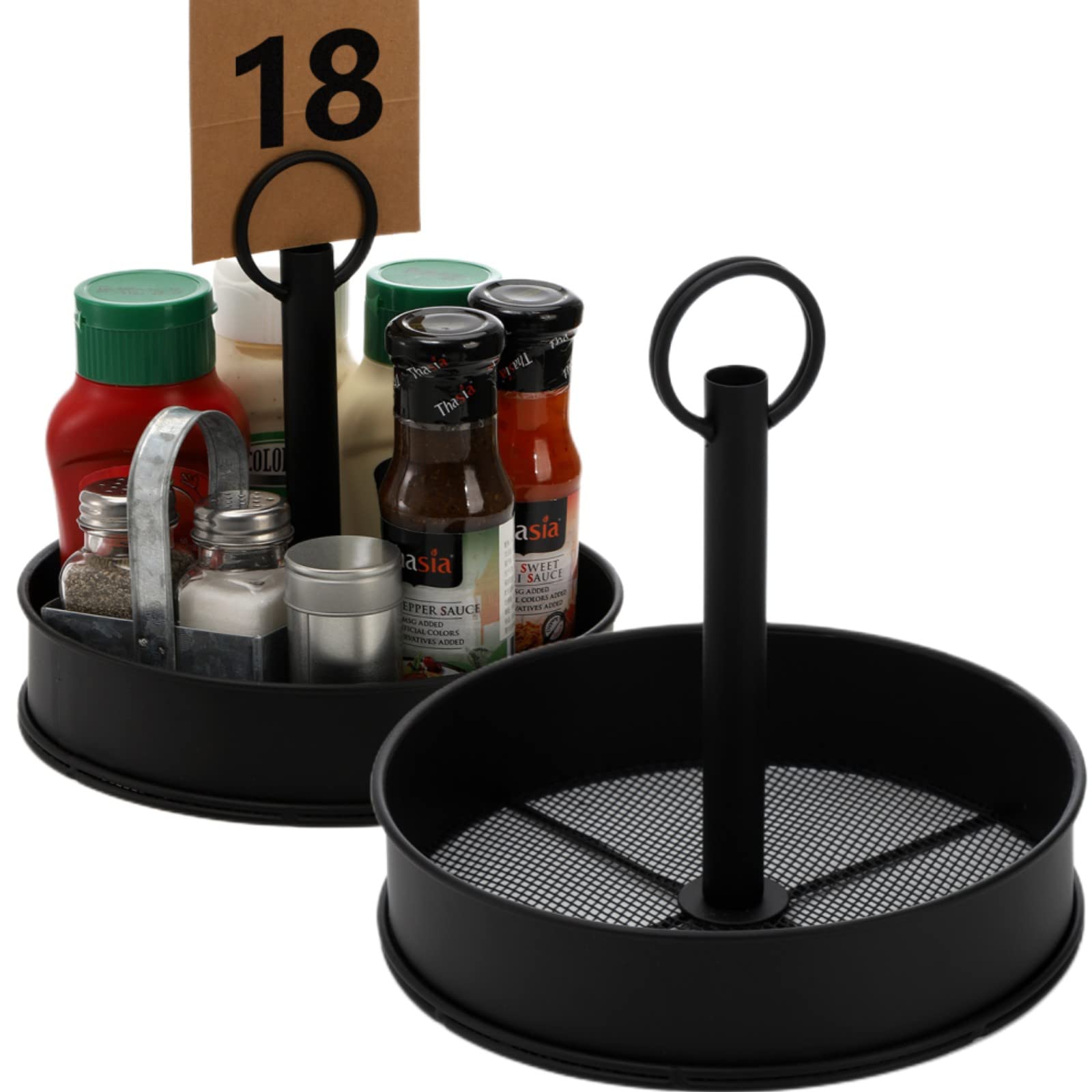 Avla 2 Pack Steel Condiment Caddy, Rust-Resistant Seasoning Sauce Holder, Metal Storage Rack Basket With Display Handle, Table C