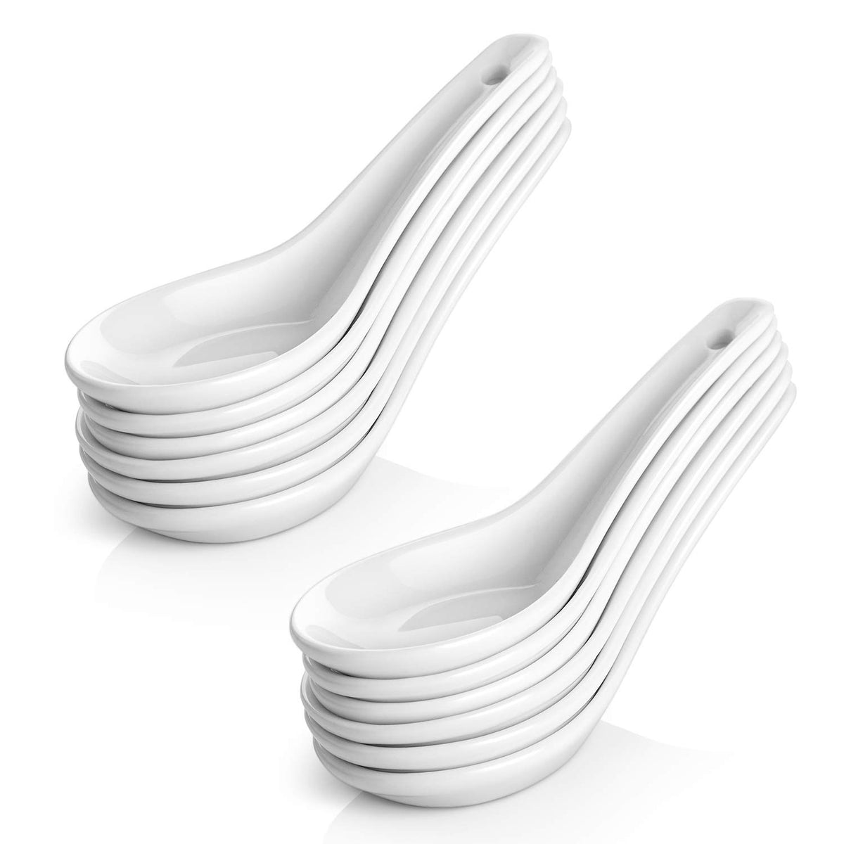 Dowan 5.3'' Asian Soup Spoons Set Of 12 - White Ceramic Dessert Spoons- Perfect For Pho, Miso, Wonton, Ramen, Dumpling, Macaron