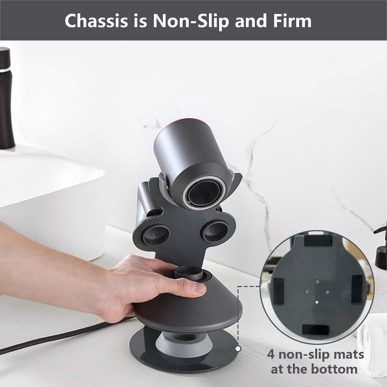 I'Smartmoon Hair Dryer Stand Holder For Dyson Supersonic, Aluminum Alloy Bracket Power Plug Holder, Bathroom Organizer For Dyson