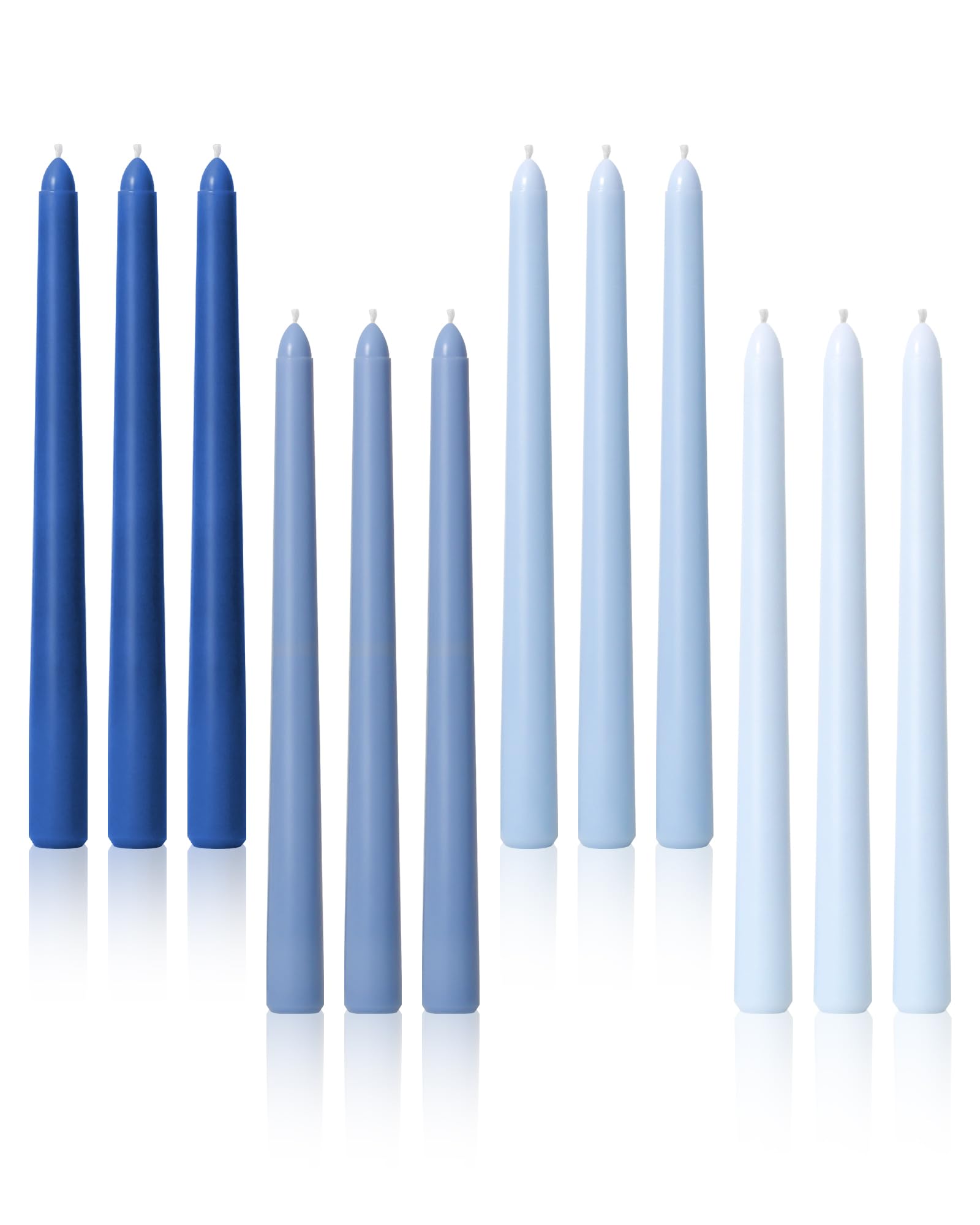 Viyffo 10 Inch Taper Candles Blue Set of 12 Unscented, Dripless, Smokeless Long Tall Tapered Candlesticks Wedding Home Decor Din