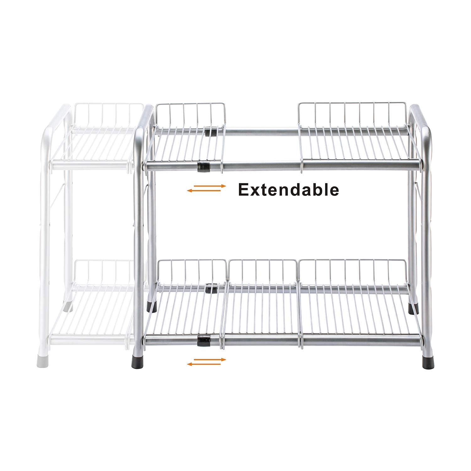 Flagship 2 Tier Under Sink Organizers And Storage Rack Expandable Cabinet Shelf Rack For Kitchen Bathroom Silver (16-25 Inches)
