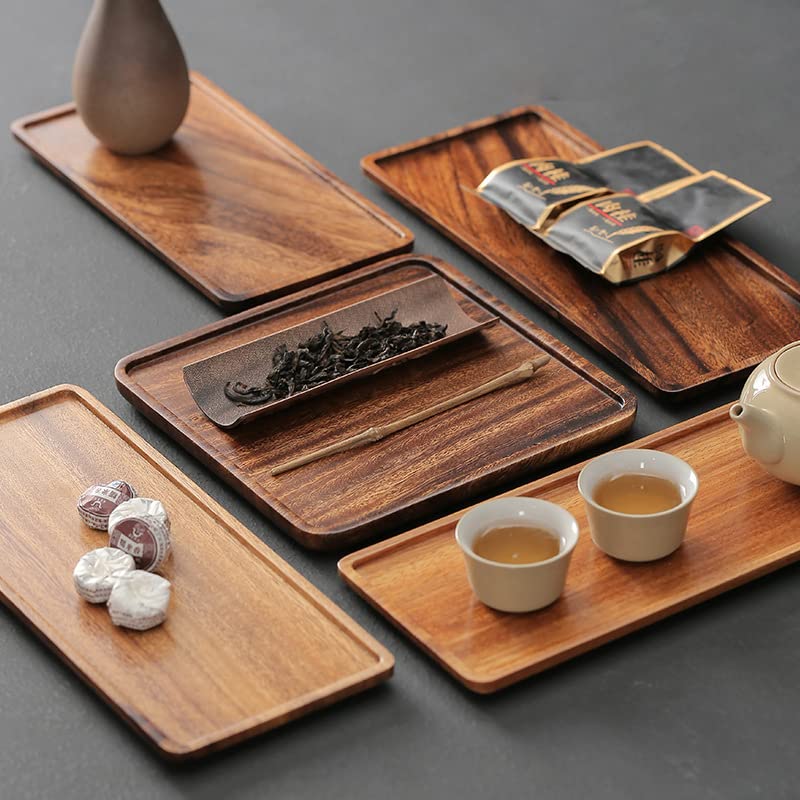 Soujoy Set Of 4 Wood Serving Tray, Oak Platter For Food, 12'', 14.5'' Rectangular Charcuterie Board With Edge For Home Decor, De