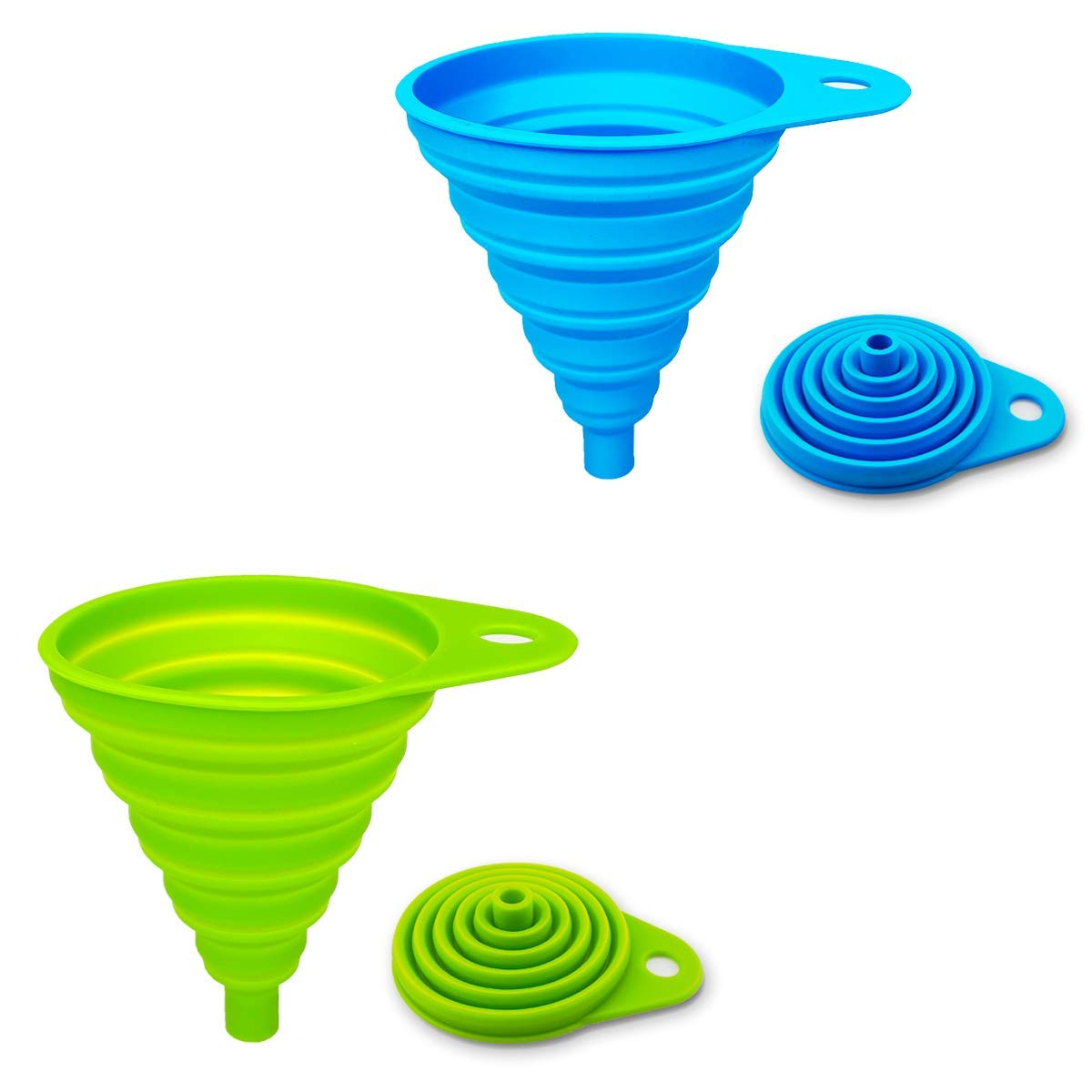 2 Pack Silicone Collapsible Funnel, Flexible Foldable Kitchen Funnel For Water Bottle Liquid Transfer Narrow And Wide Mouth Funn
